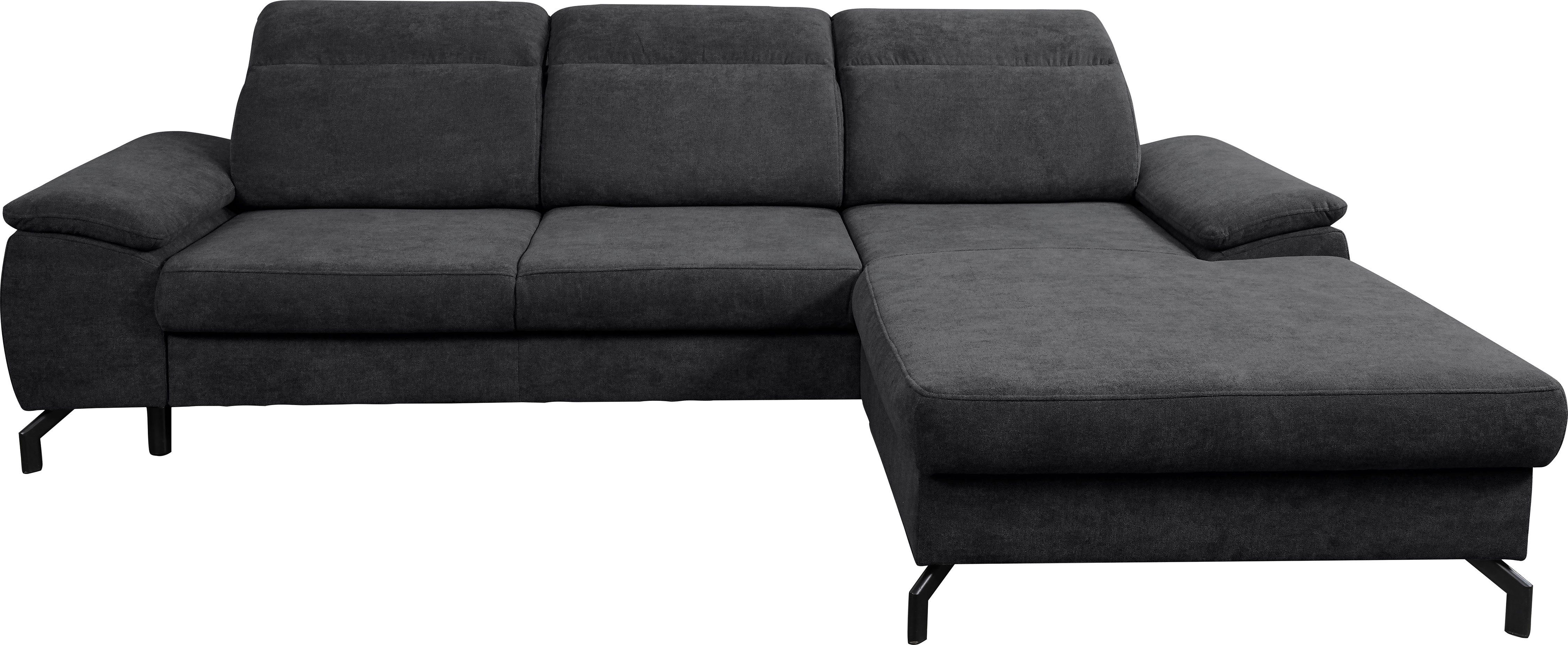 WERK2 Ecksofa Panama, Modernes Sofa mit Schlaffunktion, Bettkasten, Kopfteile verstellbar Anthrazit | Anthrazit | Anthrazit