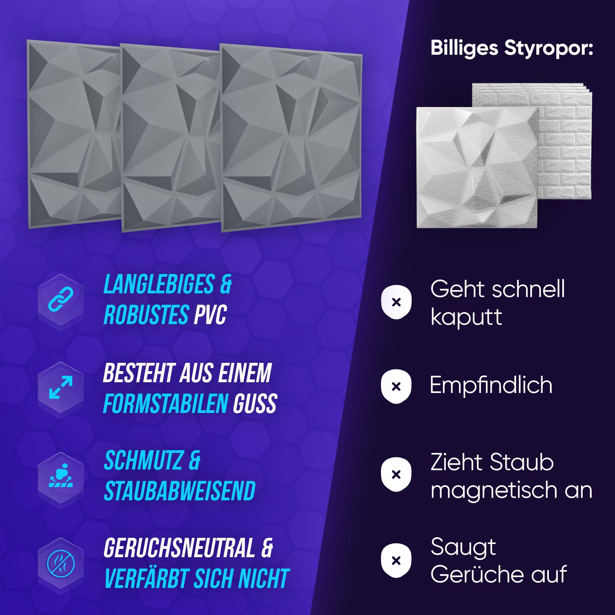 WANEELL 3D Wandpaneel Diamond, BxL: 50,00x50,00 günstig online kaufen
