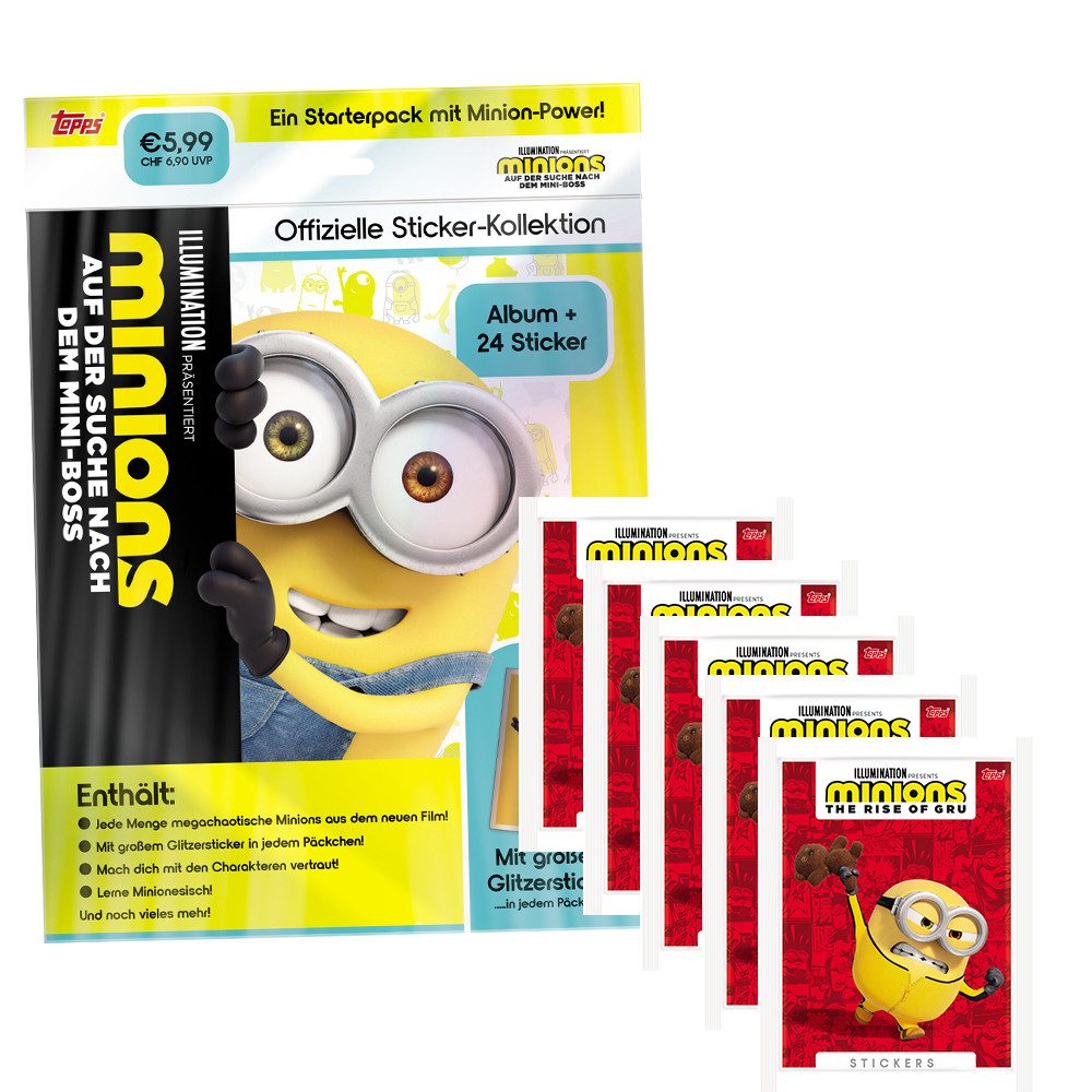 Minions Sammelkarte Minions Auf der Suche nach dem Mini-Boss Sticker 1 Starter + 5 Tüten