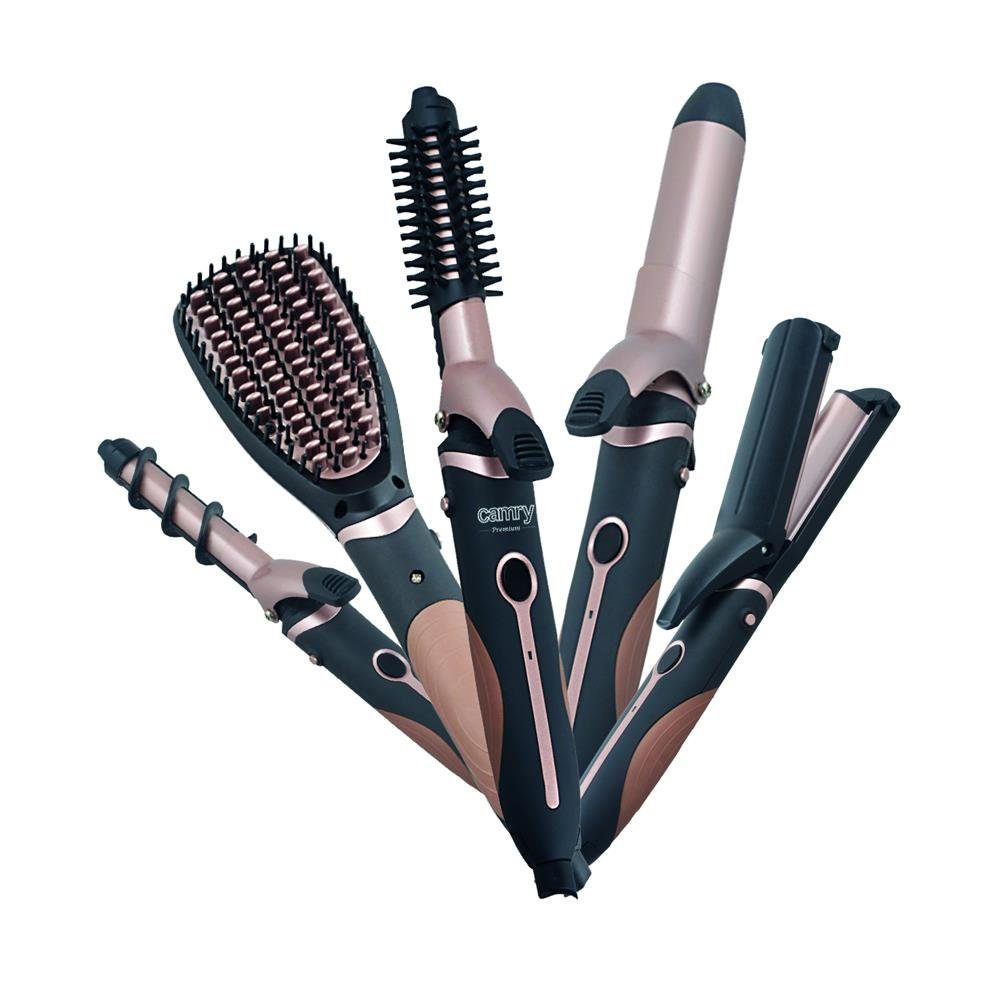 Camry Haarstyling-Set CR 2024 5-in-1 Haarstyling Set, Lockenwickler, Haarglätter, Bürste, abnehmbare Aufsätze, braun