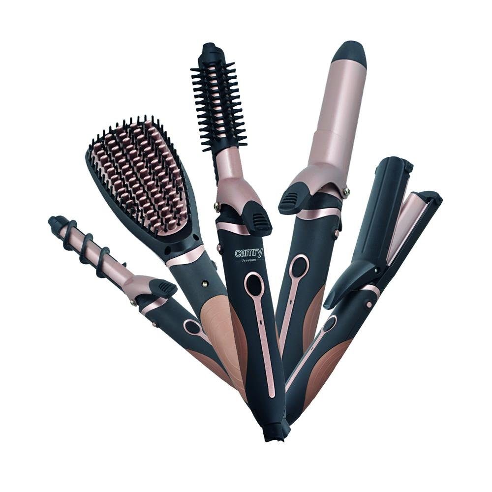 Camry Haarstyling-Set CR 2024 5-in-1 Lockenstab und Glätteisen Set mit Keramik-Aufsätzen, 19 mm und 32 mm Lockenstab, Kreppeisen, Welleneisen, Glättbürste