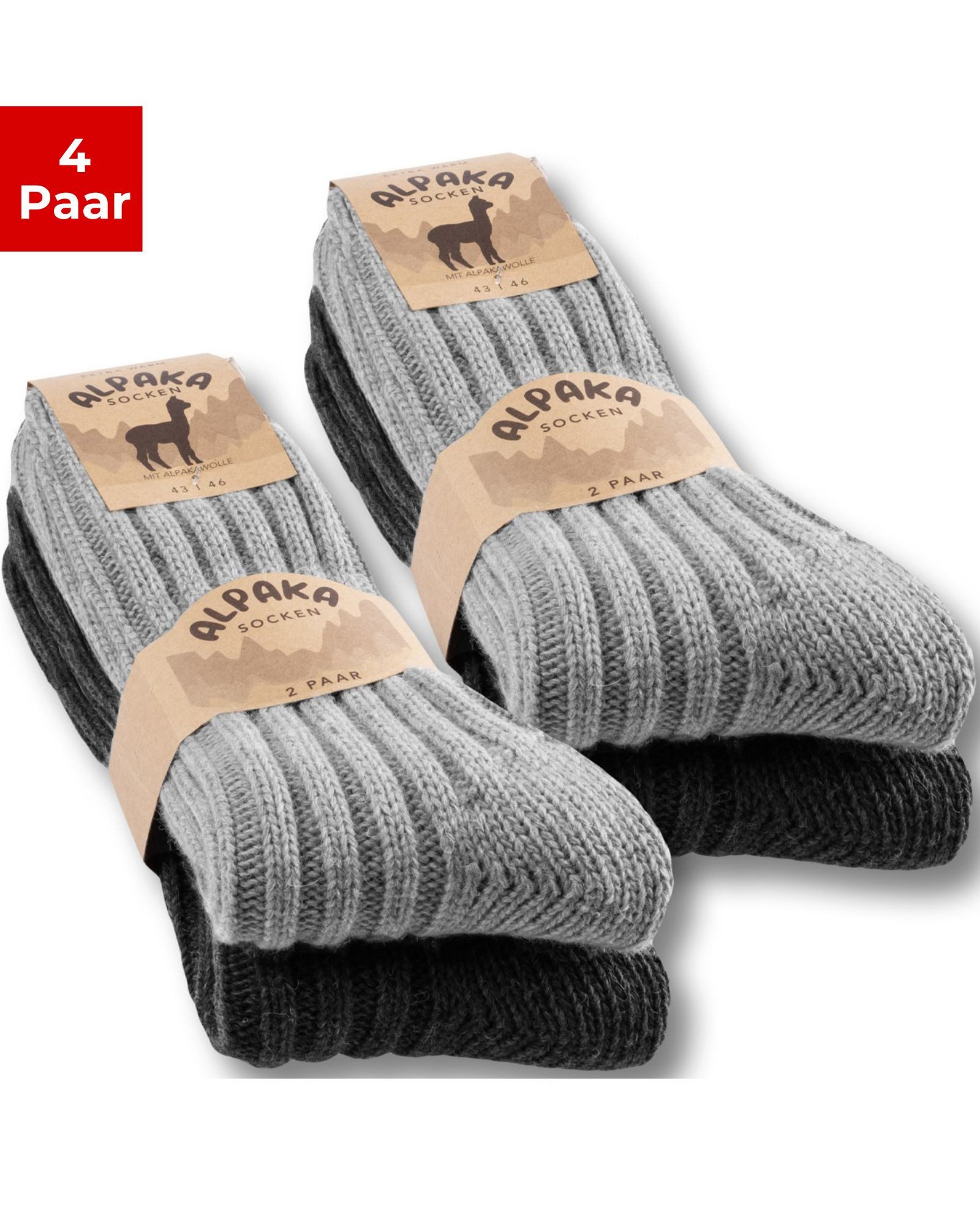 sockenkauf24 Norwegersocken 4 Paar Alpaka Socken warme Wintersocken Wollsocken Damen & Herren