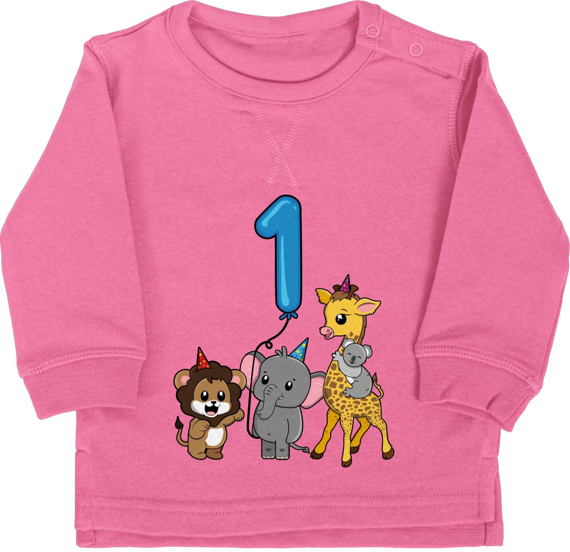 Shirtracer Sweatshirt Tiere mit Ballon Erster Geburtstag 1. 1 Pink
