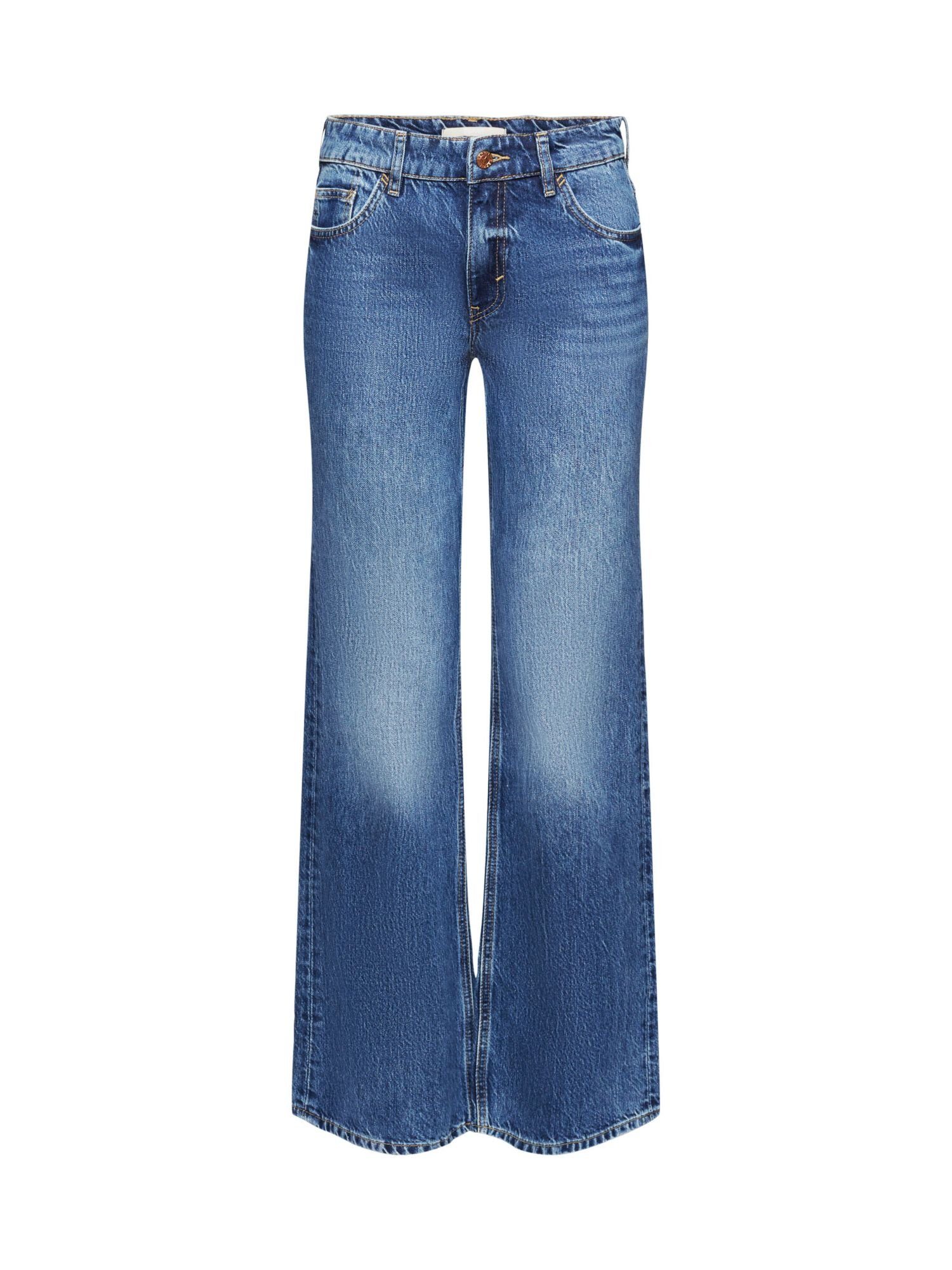 edc by Esprit 7/8-Hose Ausgestellte Retro-Jeans mit mittelhohem Bund BLUE DARK WASHED