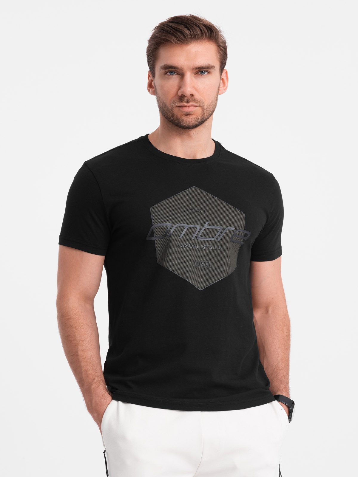 OMBRE Print-Shirt Herren-T-Shirt aus Baumwolle mit geometrischem Aufdruck und Logo