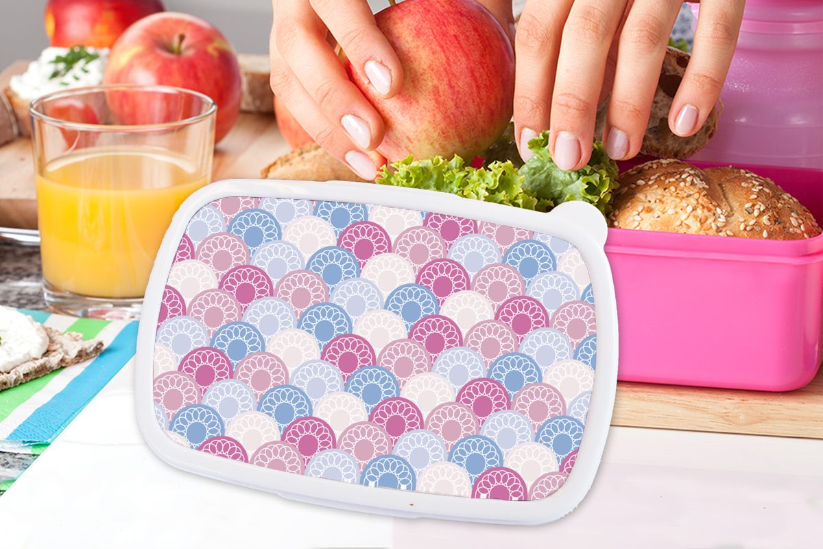 Lunchbox für MuchoWow Kunststoff, Muster Kunststoff - Brotbox (2-tlg), Mädchen, Brotdose Kinder, - Kreis Rosa, Erwachsene, Snackbox,