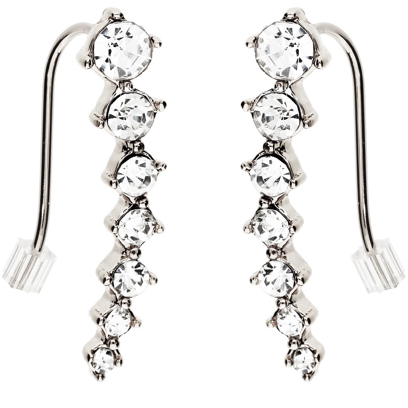 LÖB Ohrklemme Ohrklemme 785 Weißgold vergoldet Strass Zirkonia Ohrringe Bogen Silber (Geschenke für Frauen Damen Beste Freundin Mutter Mama Ehefrau Oma sie zum Geburtstag Schmuck Sommer, Inkl. Schmuckbox), Ohrmanschette Glitzer Strass Stein Ohr Kletterer Minimalistisch Modern