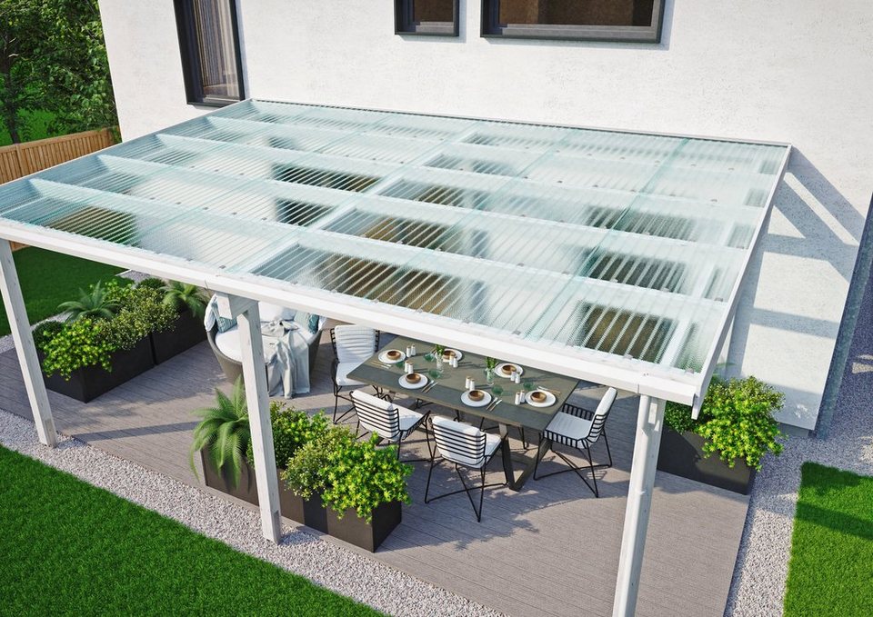 Tetzner & Jentzsch Terrassendach »TEJEMACRO 2.8 Welle-Wabe klar«, BxT: 294×300 cm, (Set), Bedachung ohne Unterkonstruktion, Hagelsicher bis 40 mm Ø
