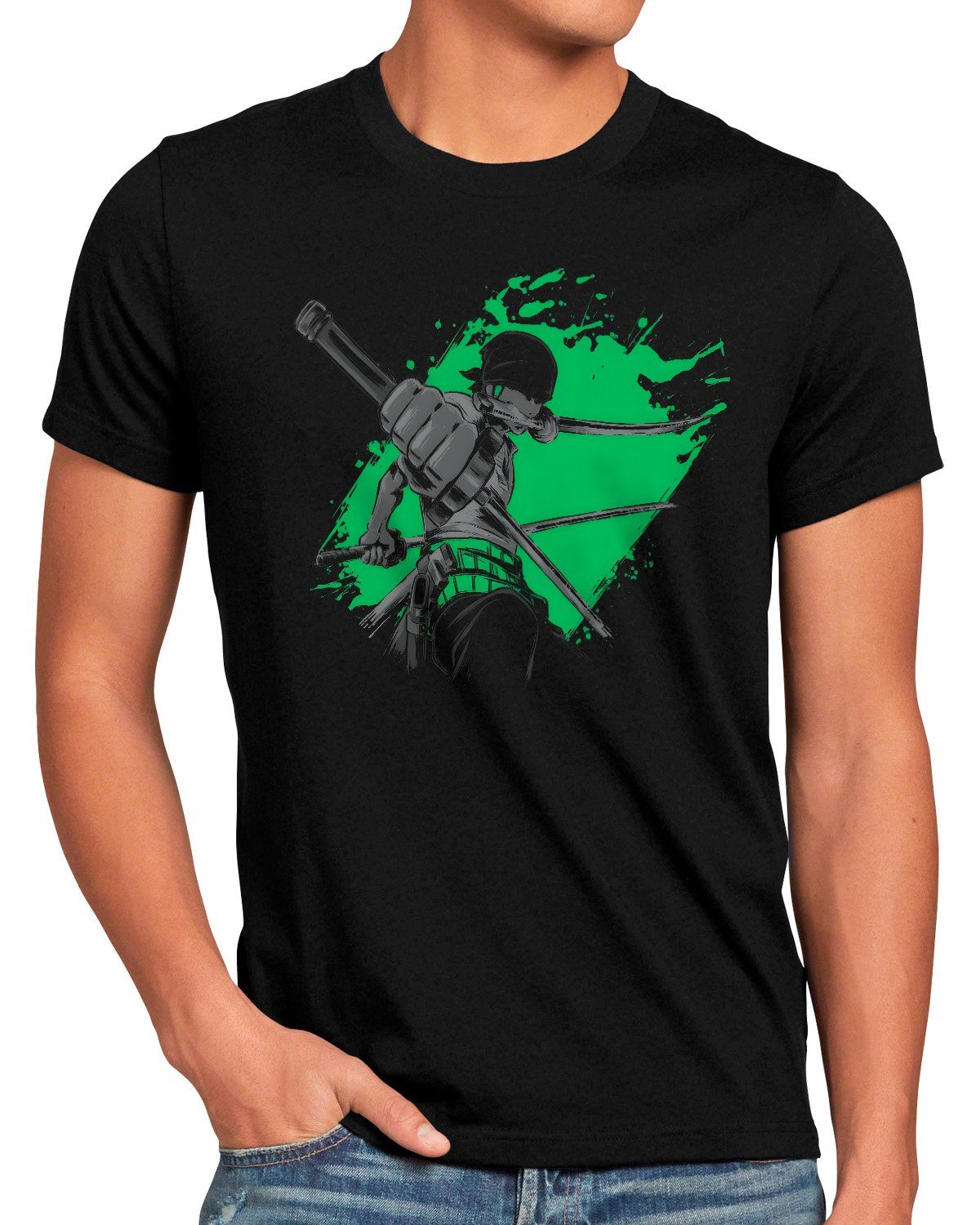 luffy Herren manga style3 anime Zoro Print-Shirt japan one piece T-Shirt Night