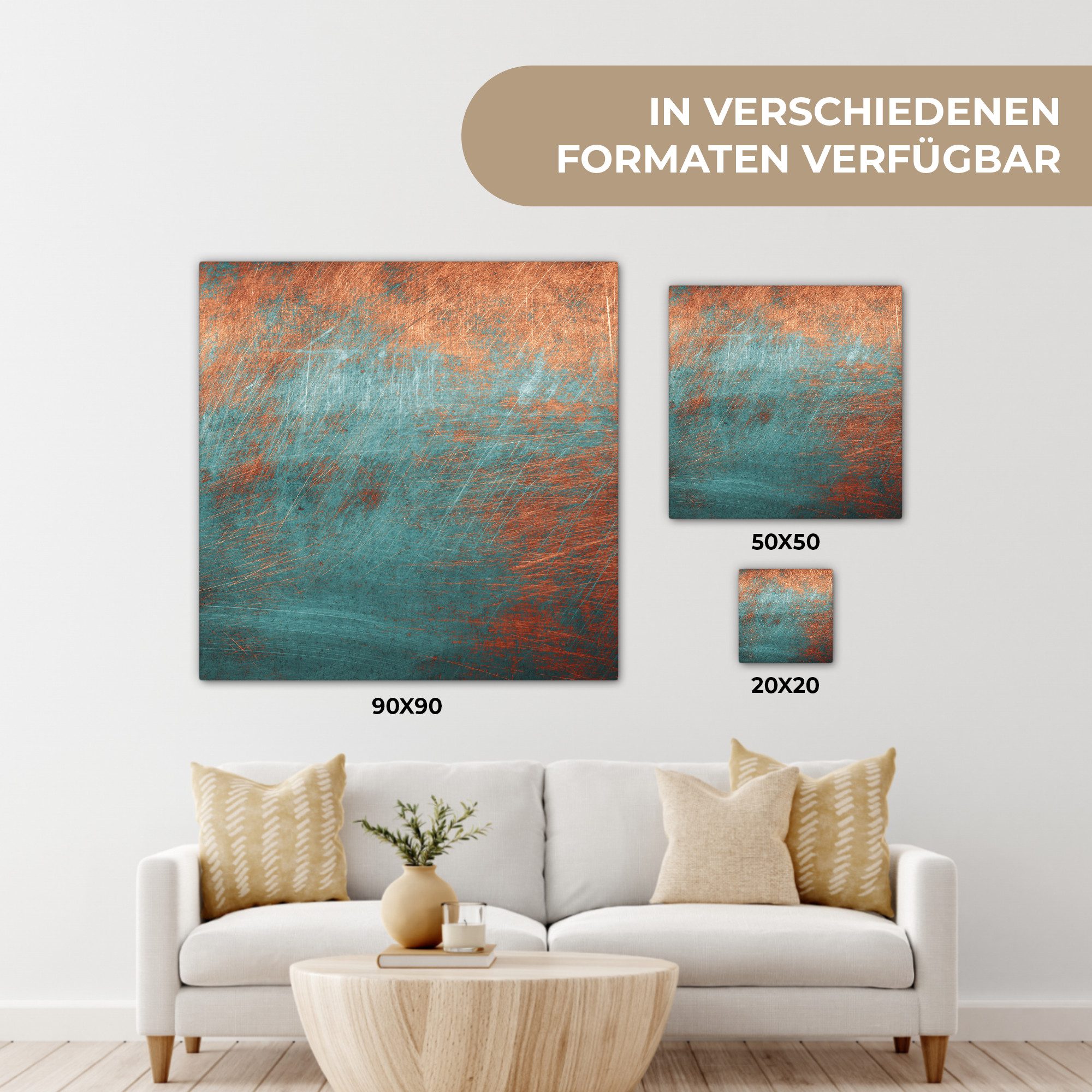 OneMillionCanvasses® Leinwandbild Metall - Rost - Bronze - Blau - Abstrakt - Struktur, Fotodruck (1 St), Leinwand Bilder Klein, Wand Dekoration Aesthetic 30x20  – Bild 5 von 5