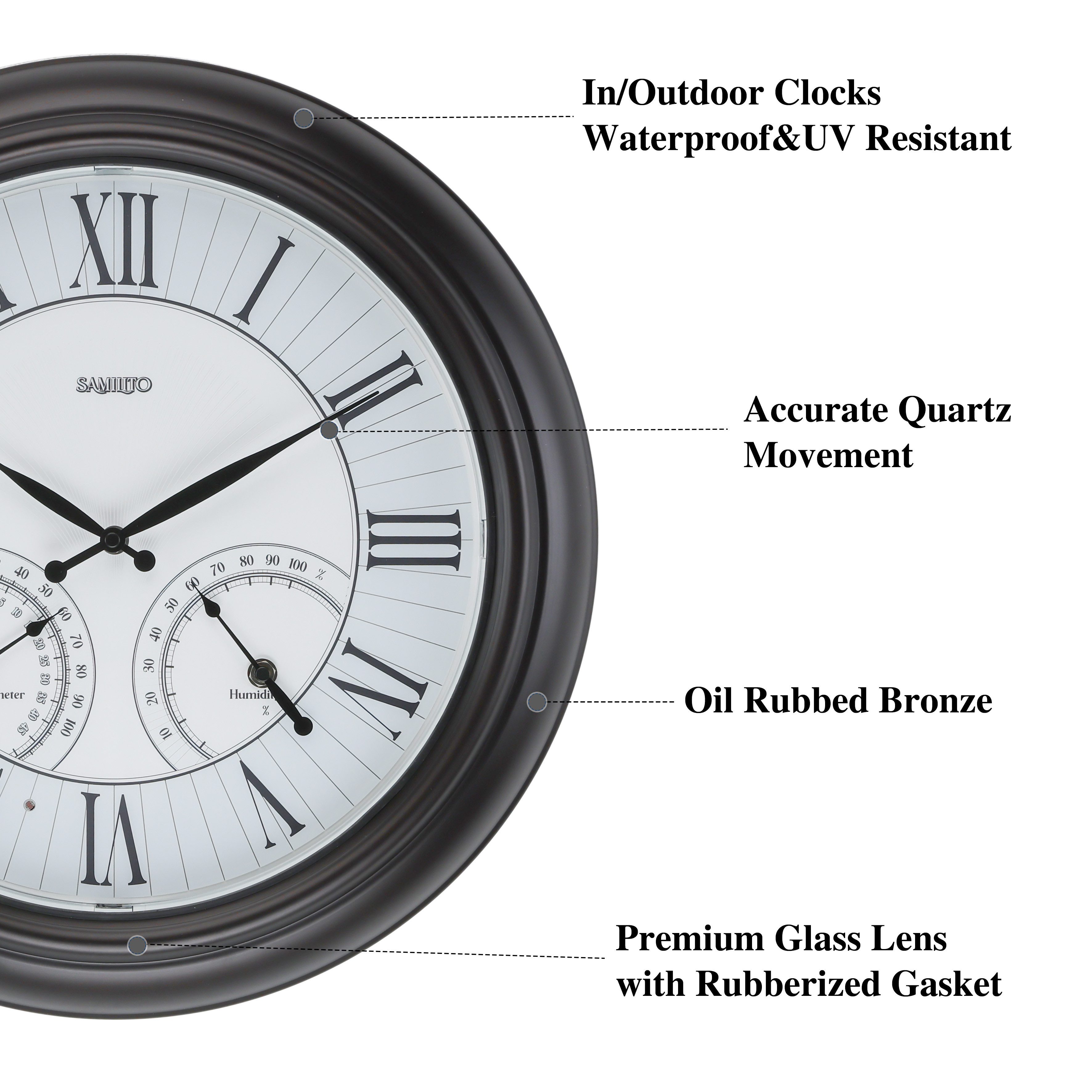 Samilito Wanduhr beleuchtete Wetterfeste für den Innen-Außenbereich,mit rF&Temp Sensor