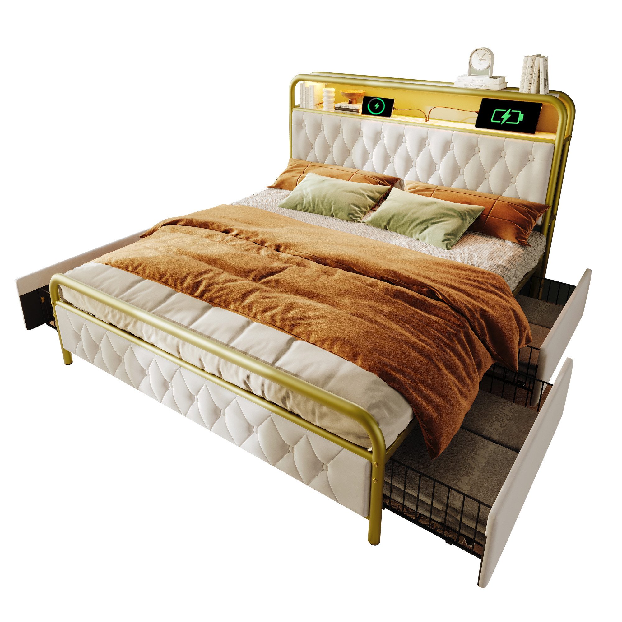Flieks Metallbett, LED Polsterbett Doppelbett 160x200cm günstig online kaufen