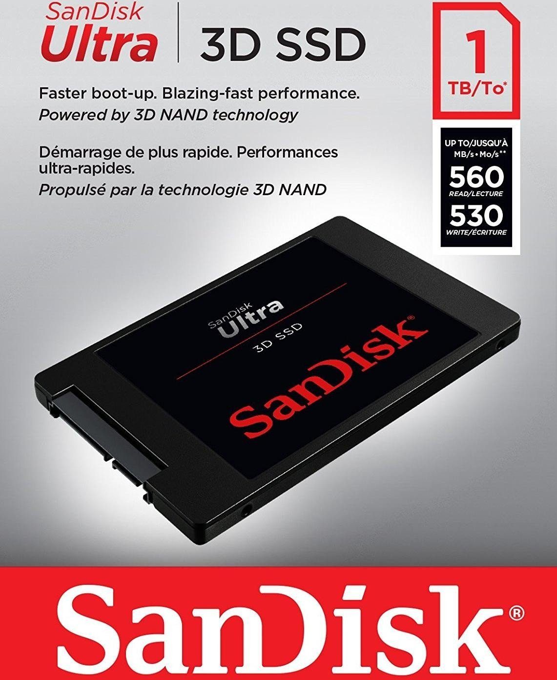 Sandisk Ultra MB/S 530 MB/S 3D SSD (1TB) interne Lesegeschwindigkeit, SSD 560 2,5"" Schreibgeschwindigkeit