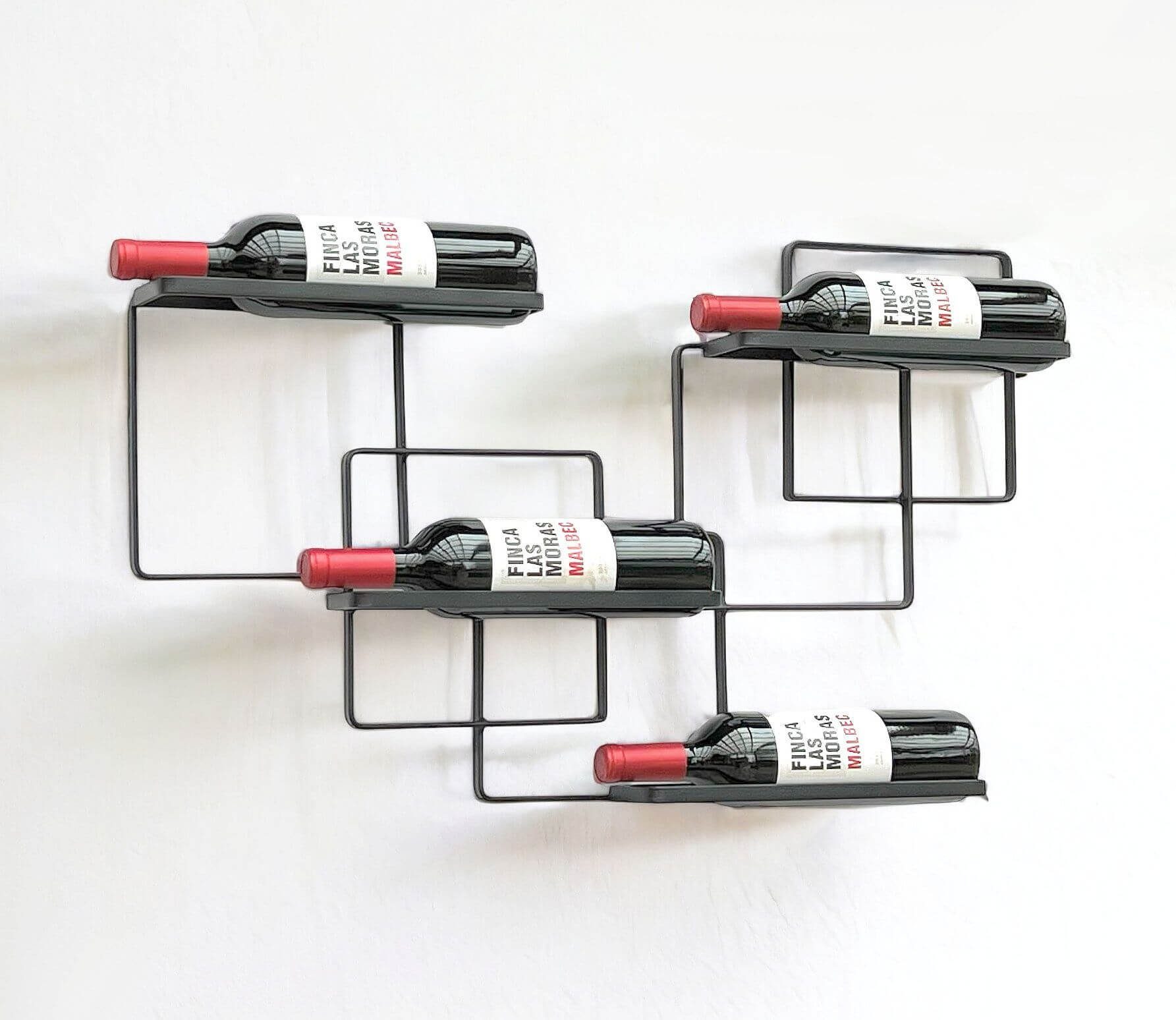 Weinregal Wand Metall Schwarz Wine Line Flaschenhalter für 4 Flaschen