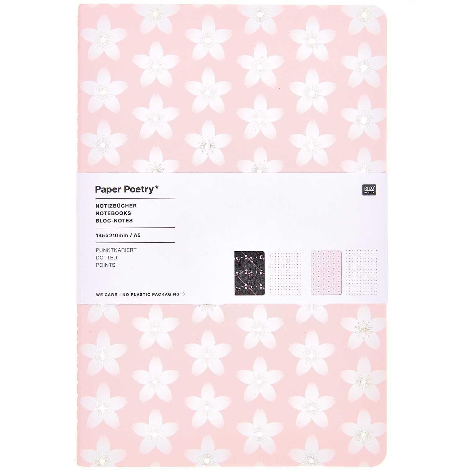 Notizbuch Notizbücher Sakura Sakura, DIN A5, rosa/schwarz FSC MIX