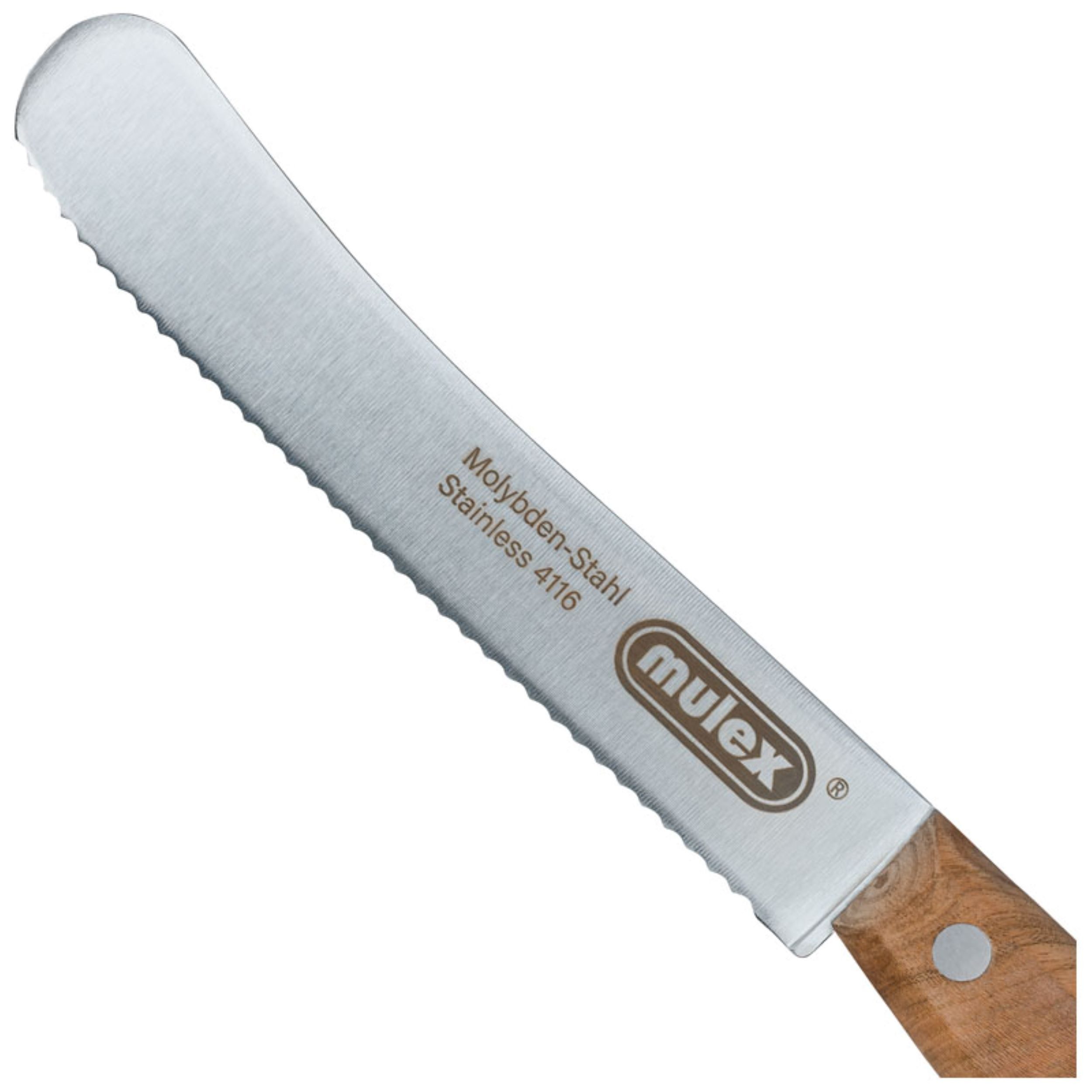 Mulex Universalküchenmesser Buckelsmesser geschmiedet Wellenschliff mit echtem Olivenholzgriff, Klingenlänge 11,5 cm