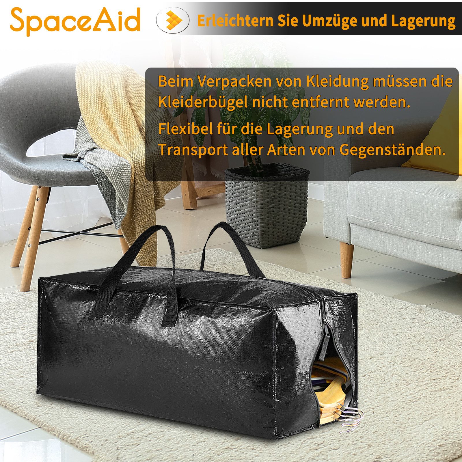 SpaceAid Aufbewahrungstasche Extra große Umzugstaschen (robuste Aufbewahrungsbeutel mit Doppelreißverschluss, 6-tlg) – Bild 3 von 5