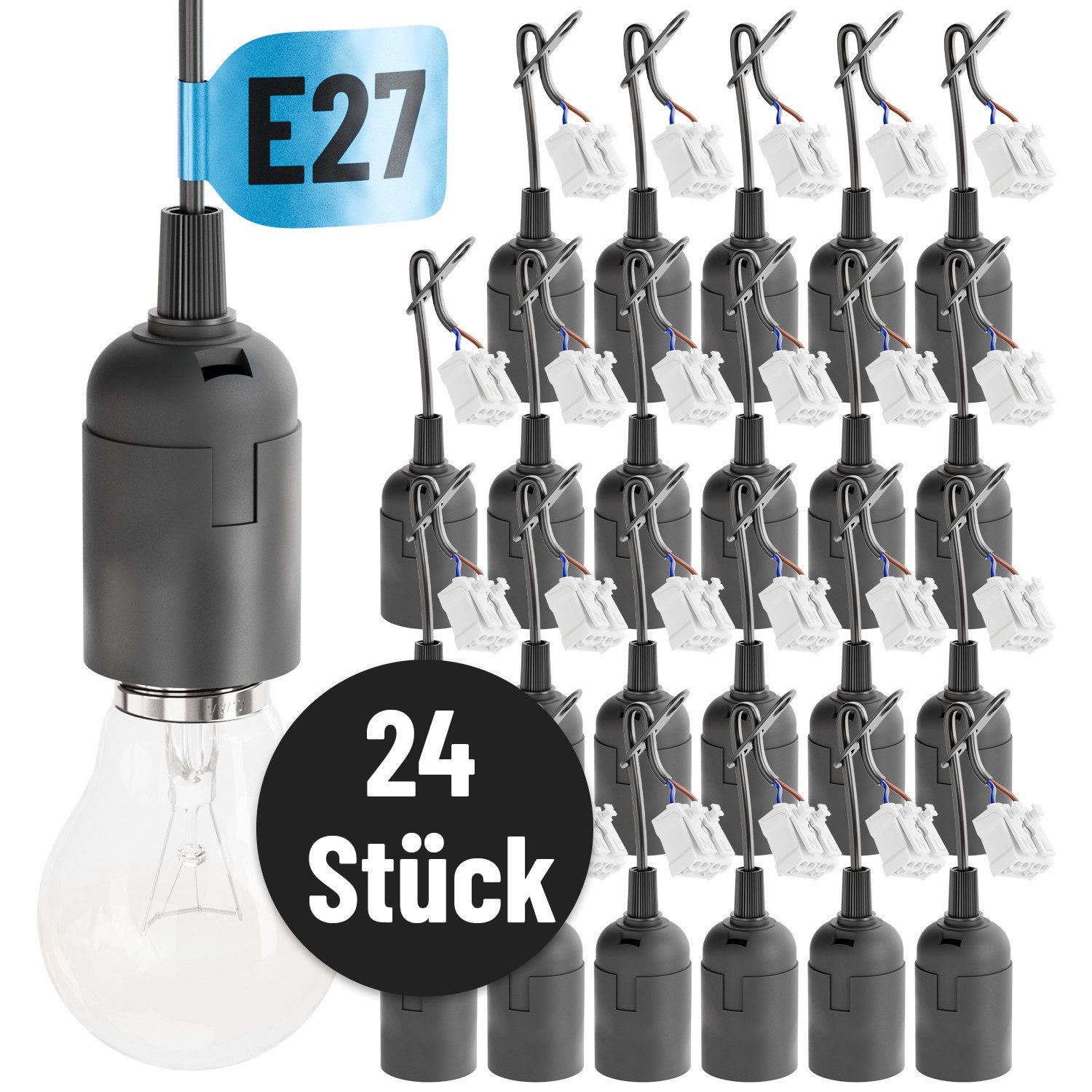 greate. Лампыfassung 24x Baufassung E27 schwarz, Лампыfassung, max. 60W 250V