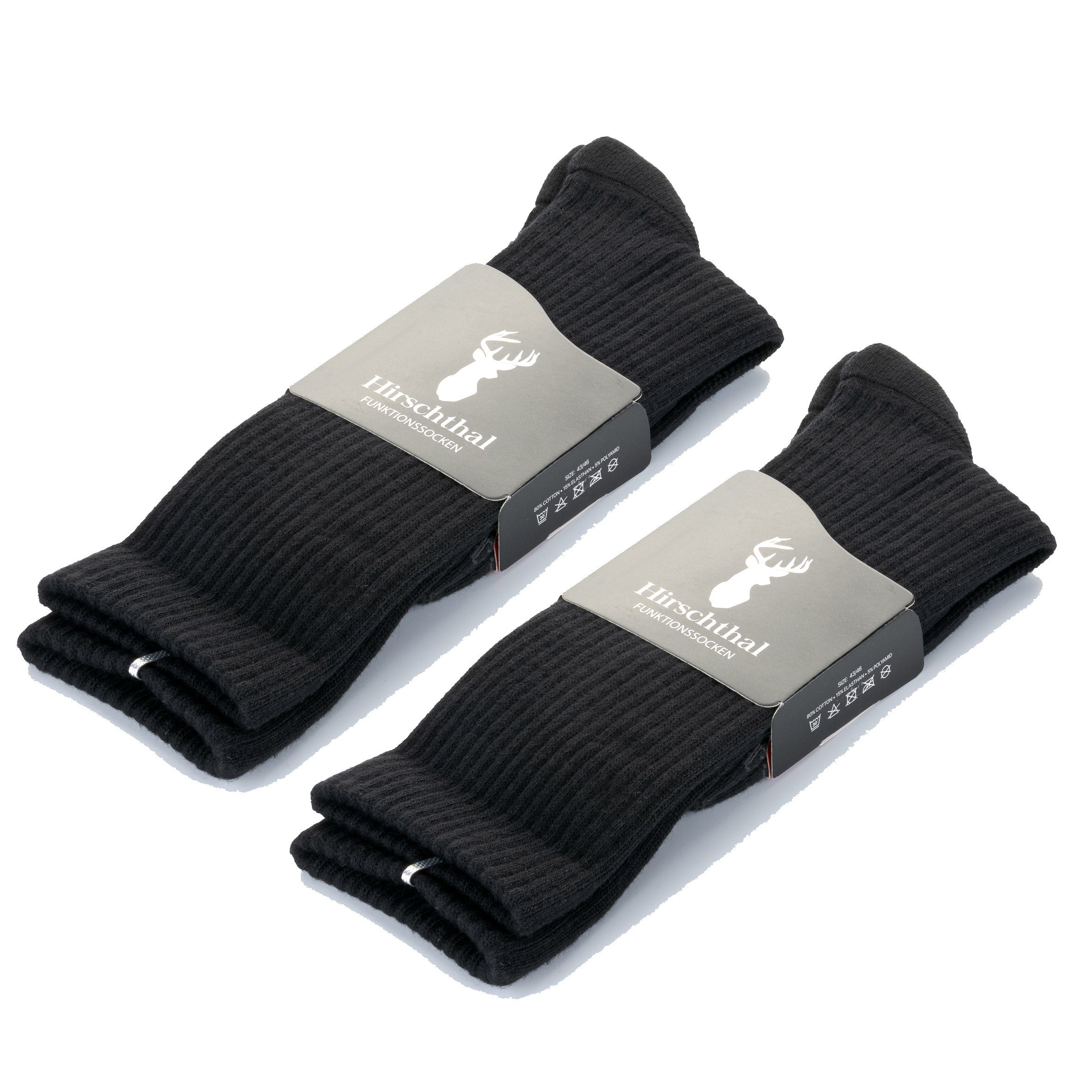 Hirschthal Funktionssocken 2, 4, 8 Paar Funktionssocken Sportsocken Socken Schwarz (2-Paar) Atmungsaktiv