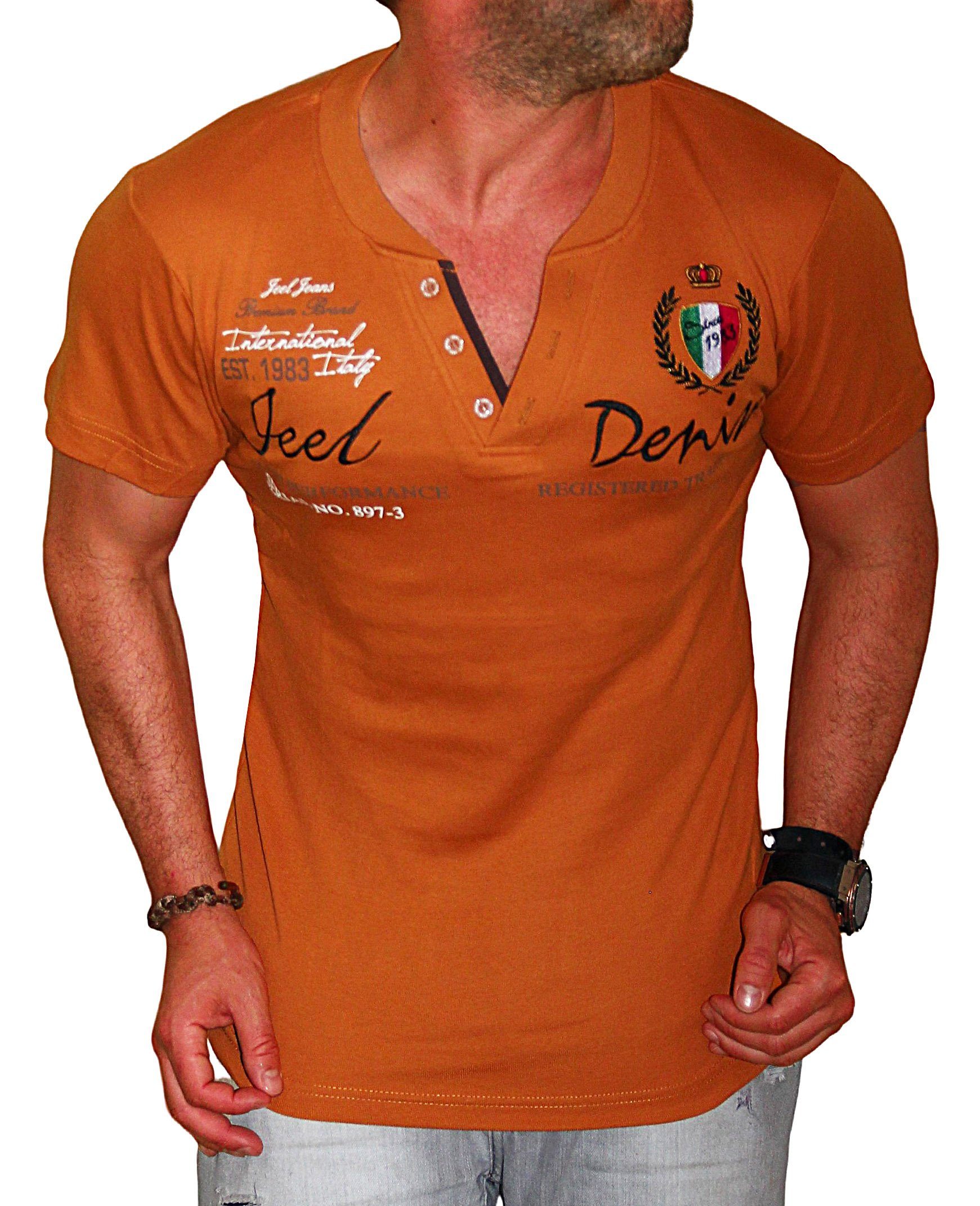 JEEL T-Shirt Herren V-Neck V Kragen Streewear Freizeitshirt Slim-Fit Braun
