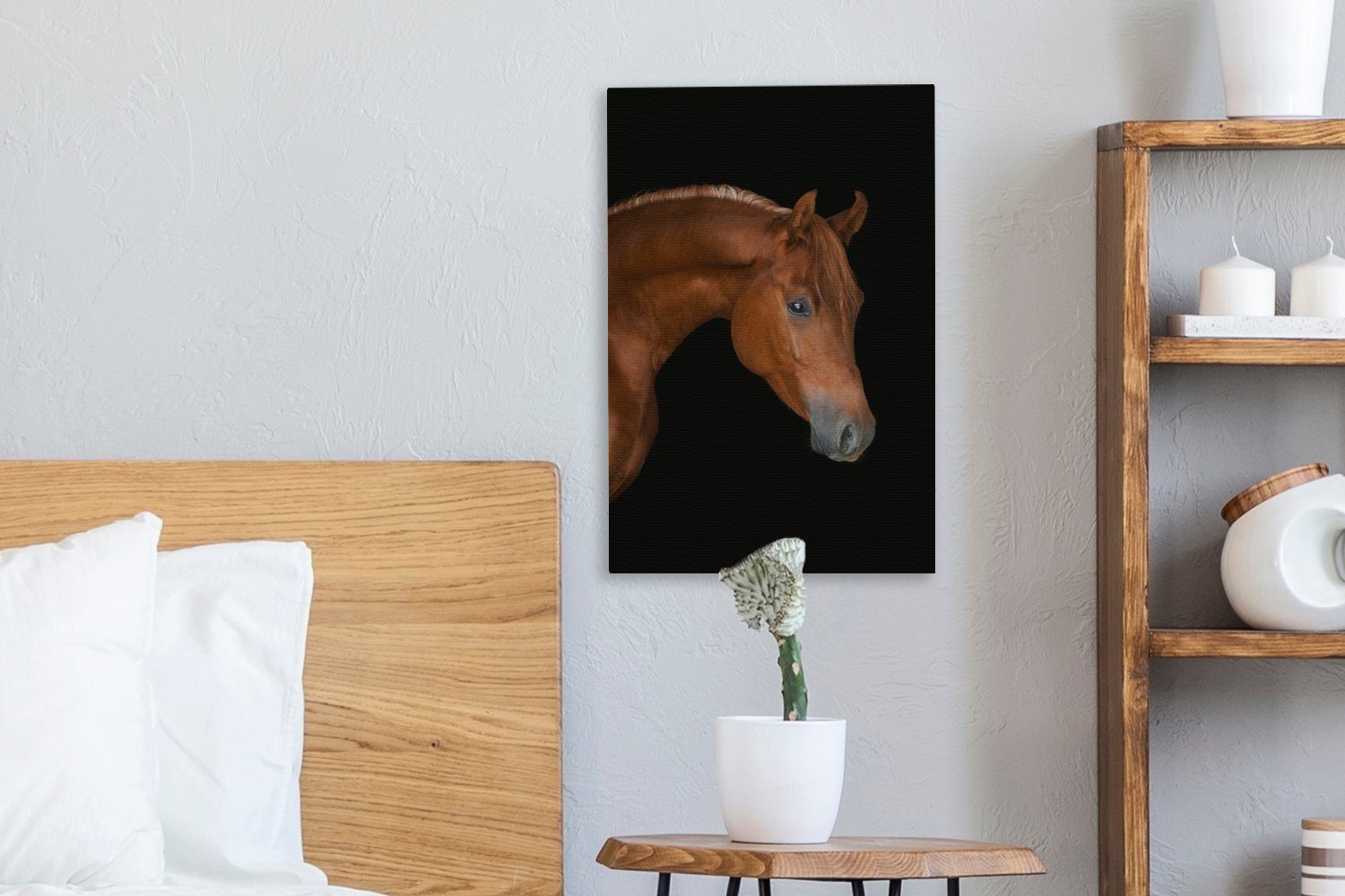 OneMillionCanvasses® (1 bespannt inkl. - Leinwandbild - Zackenaufhänger, Schwarz Gemälde, 20x30 Leinwandbild fertig cm Pferd St), Tier,