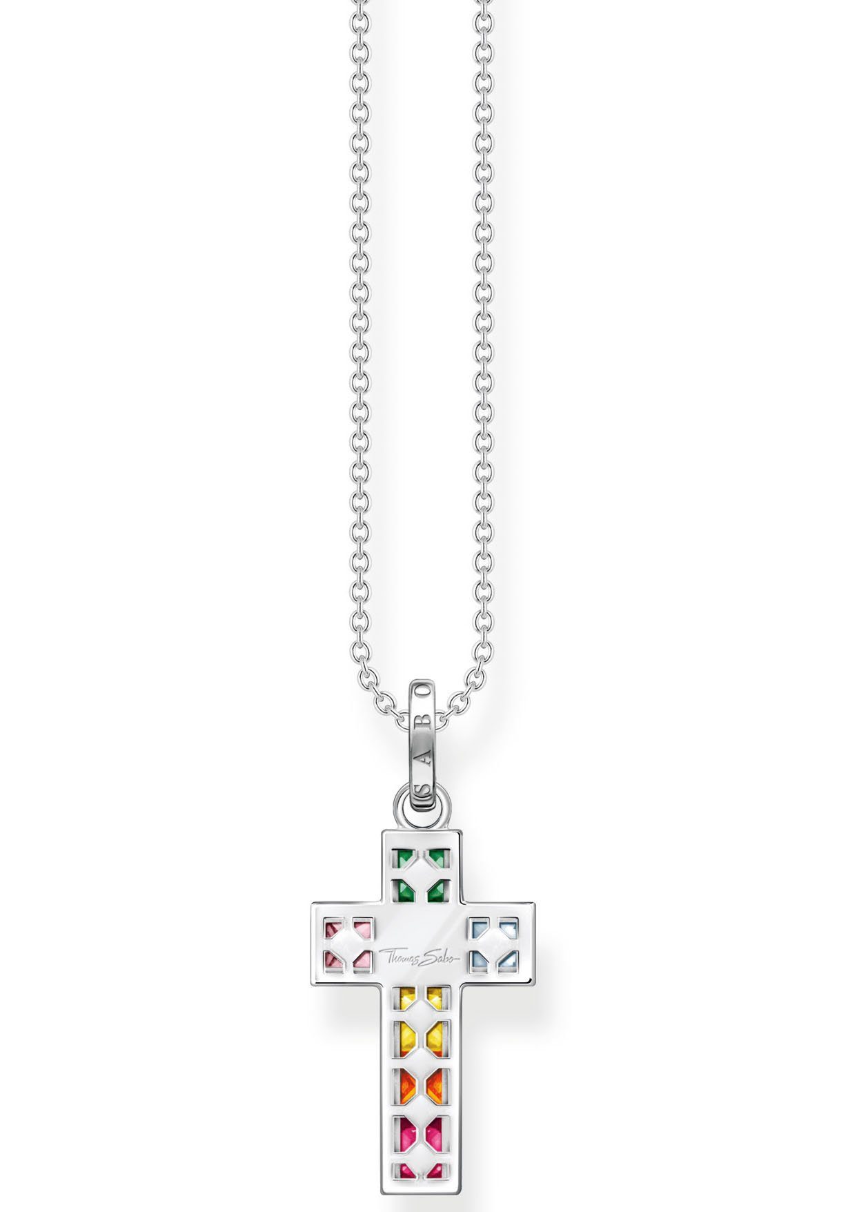 Zirkonia SABO KE2166-643-11-L45V, KE2166-051-14-L45V, KE2166-477-7-L45V, (synth), mit Glas-Keramik (synth) Kreuz, Kreuzkette Stein, silberfarben-mehrfarbig Korund THOMAS