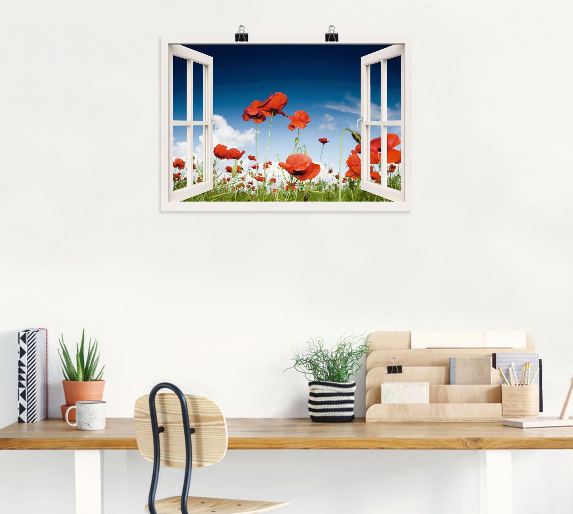 oder Wandaufkleber Poster in Fensterblick Feld als versch. (1 St), Größen Leinwandbild, Fensterblick Wandbild mit Mohnblumen, Artland
