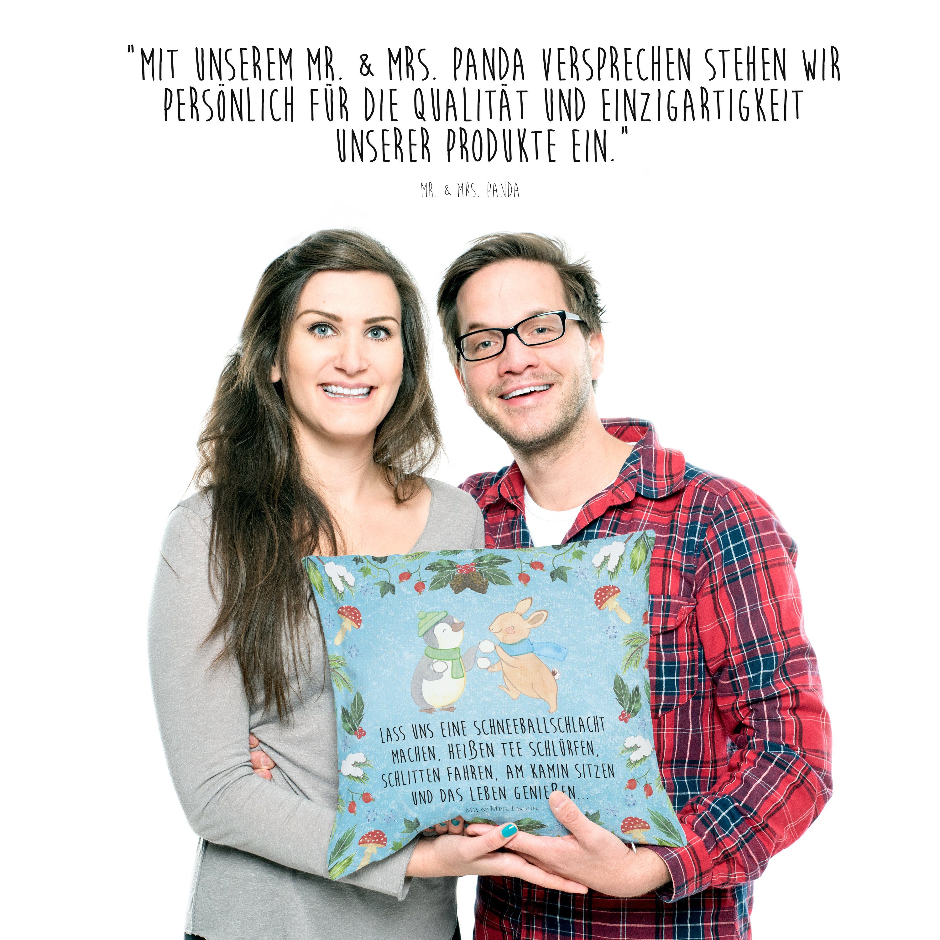 Mr. & Mrs. Panda Dekokissen - - Pinguin Geschenk, Eisblau Hase Kissenh Winter, Schneeballschlacht