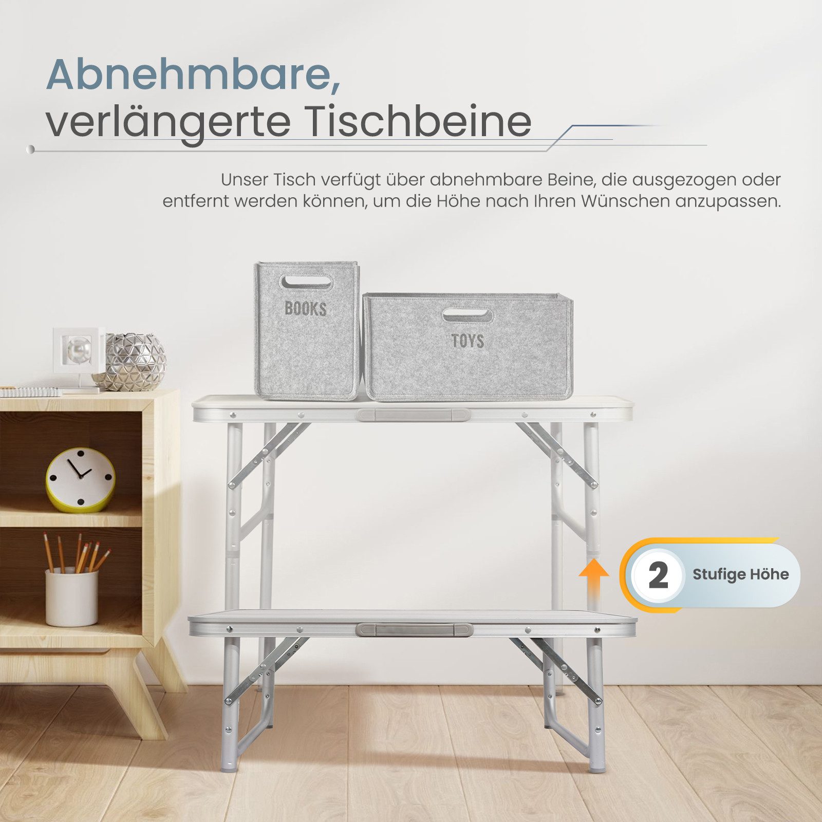 HOMECALL Campingtisch Klapptisch Faltbarer Gartentish Balkontisch (Verstellbare Höhe und Tragegriff), Superleicht aus Aluminium