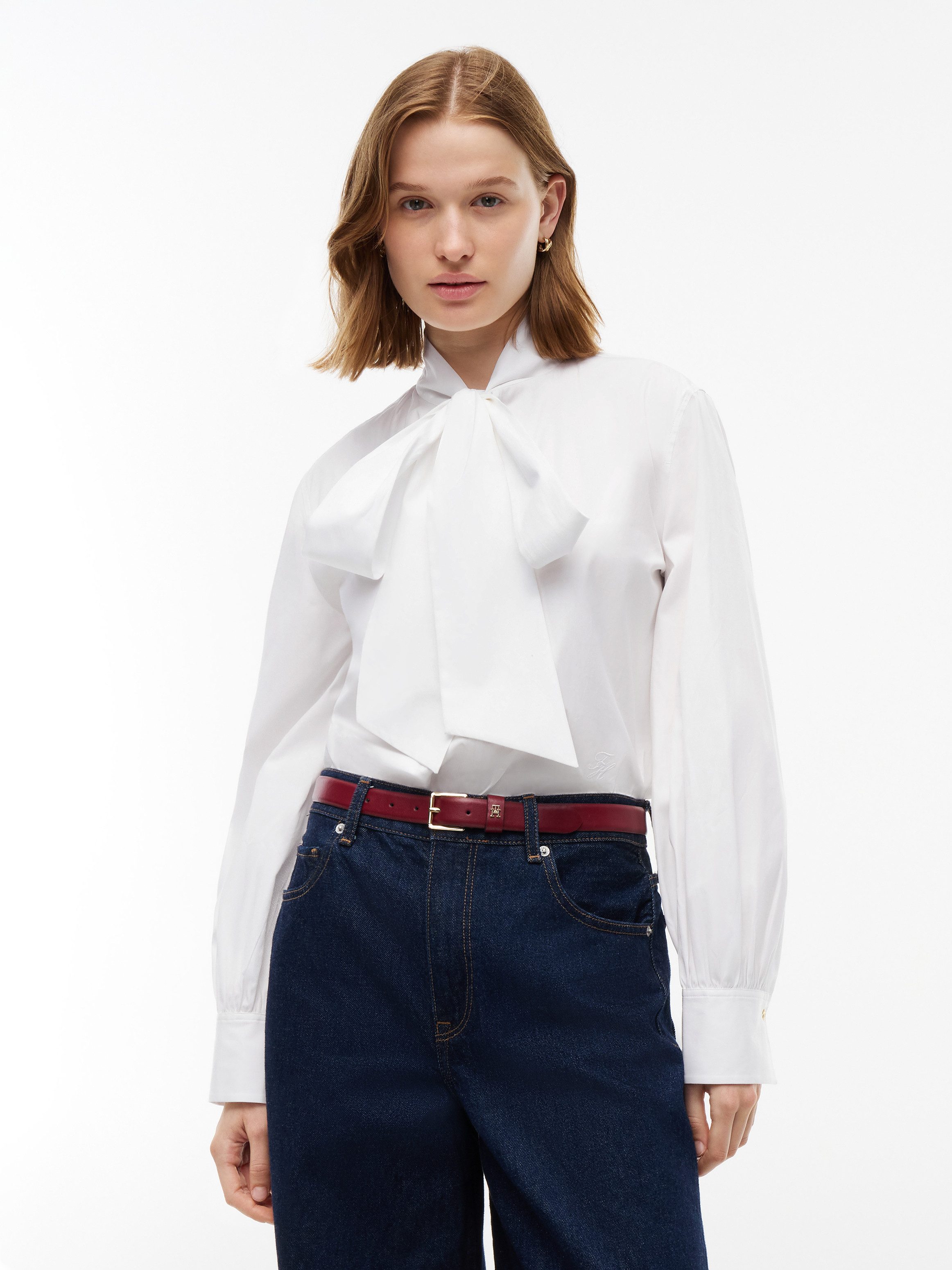 Tommy Hilfiger Langarmbluse POPLIN BOW TIE LS SHIRT Baumwolle