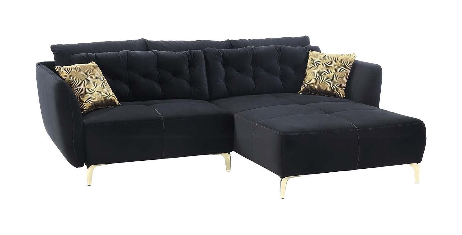 Ecksofa SALOME, Schwarz, Samt, mit Kissen