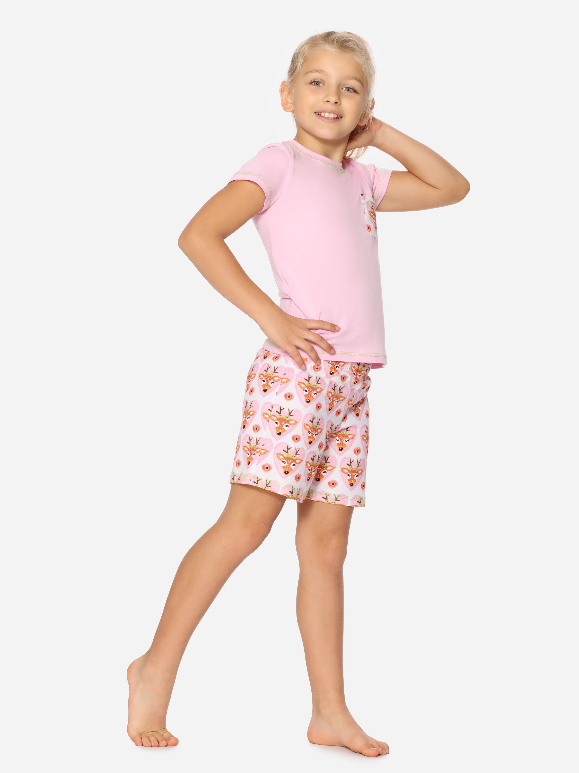 Schlafanzüge aus Style MS10-292 Set Schlafanzug Mädchen Baumwolle Merry Kurz Hellrosa/Herzen/Hirsche Pyjama
