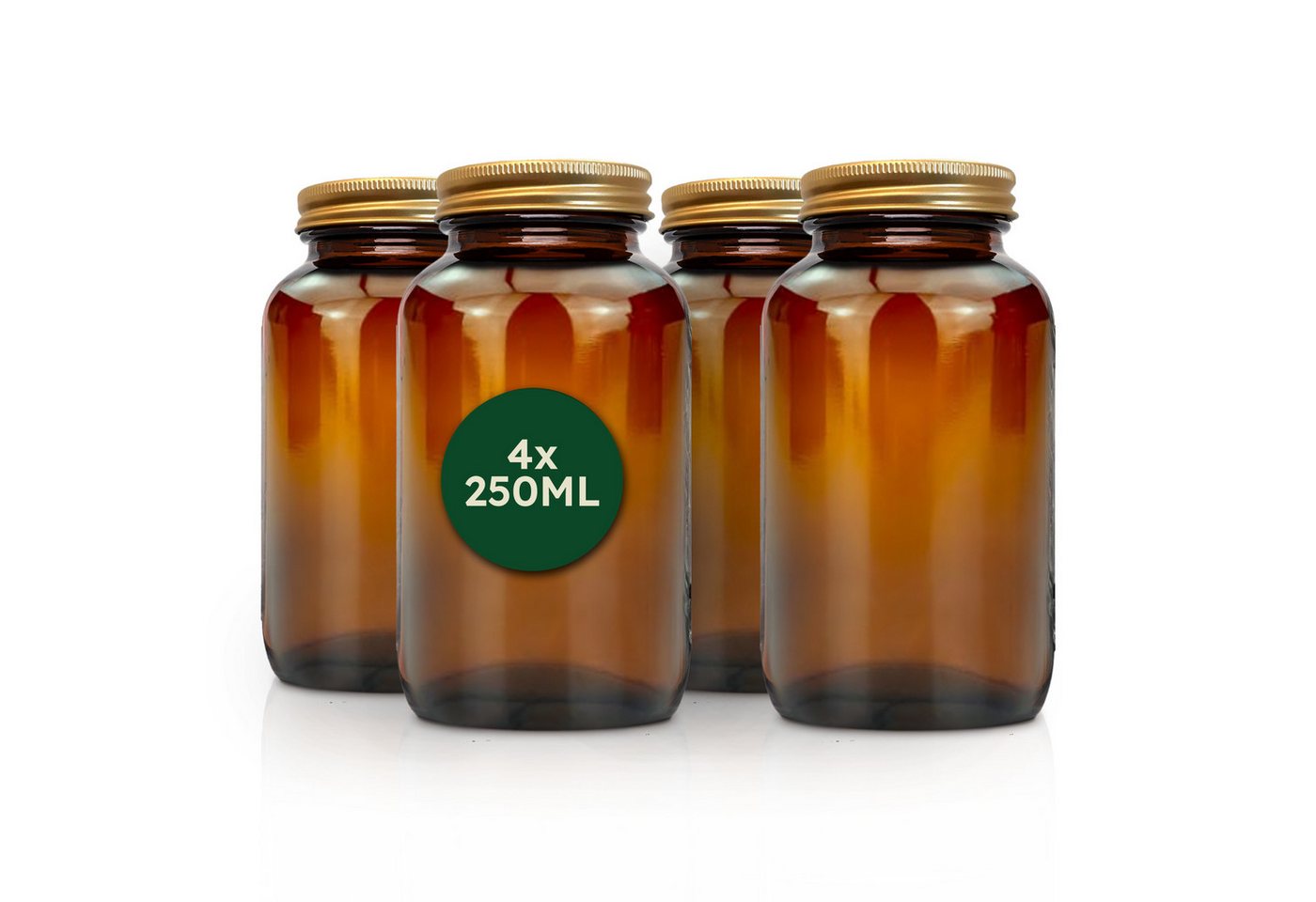 Nature Basics Vorratsglas Vorratsdosen Glas Set - 4 x 250 ml - Braunglas mit Gewinde, (4 x 250 ml)