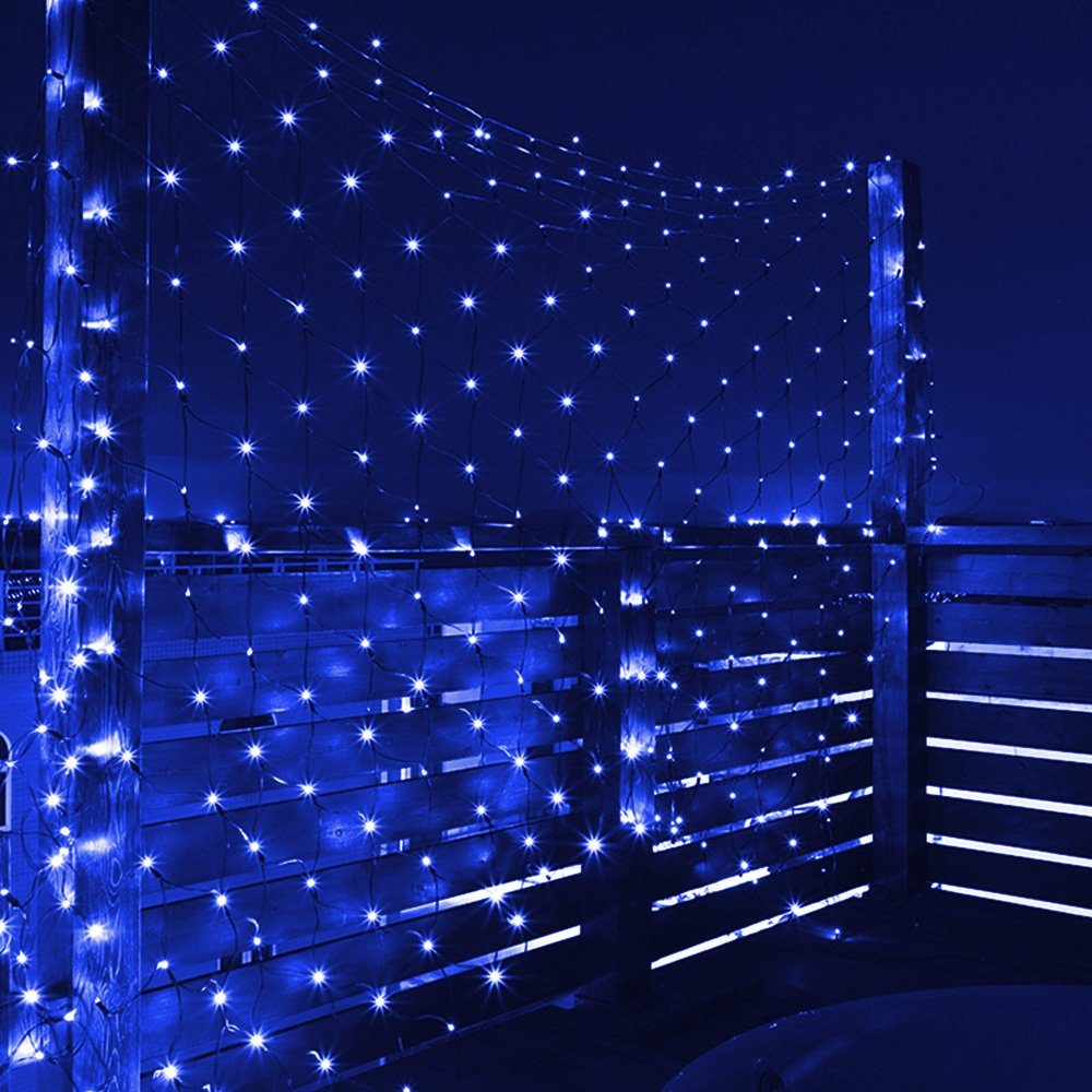 Wasserdicht, Landschaft, Blau Rosnek 1.5x1.5M/ Solar, Hinterhof Terrasse 8 LED-Lichtervorhang Modi,für 3x2M