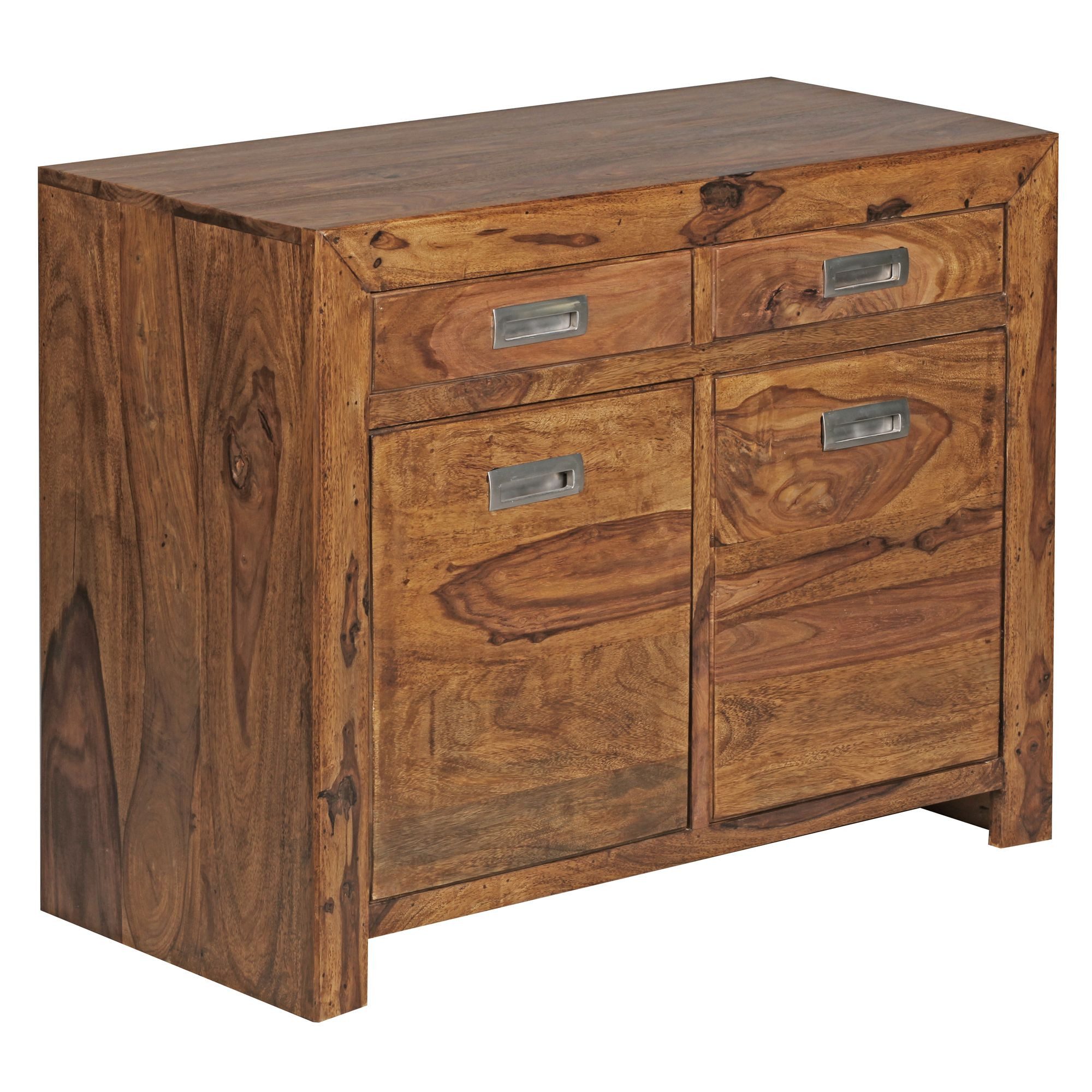 furnicato Sideboard Kommode Massivholz, Walnuss Finish 90x70x40 cm Massivholz (1 St), Handgefertigtes Sideboard mit 2 Schubladen für dein Wohnzimmer