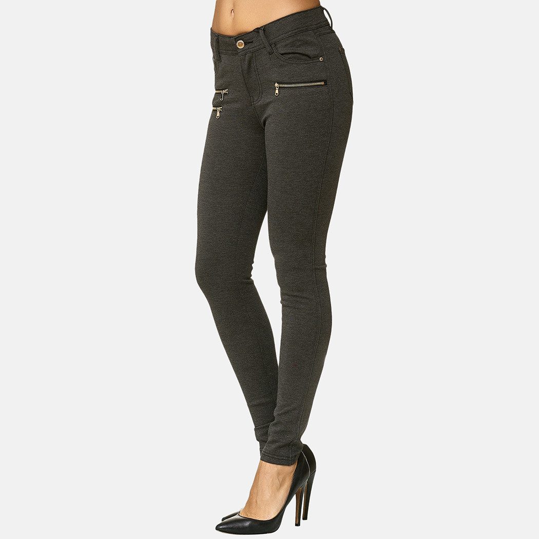 Elara Jeggings Damen Skinny Hose mit Zierreißverschlüssen und schmalem Bein