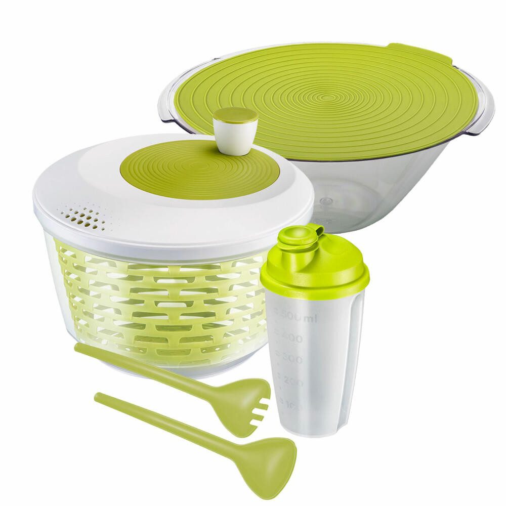 WESTMARK Salatschleuder Set 4tlg., inkl. Salatschüssel, -besteck und Dressingshaker, Kunststof