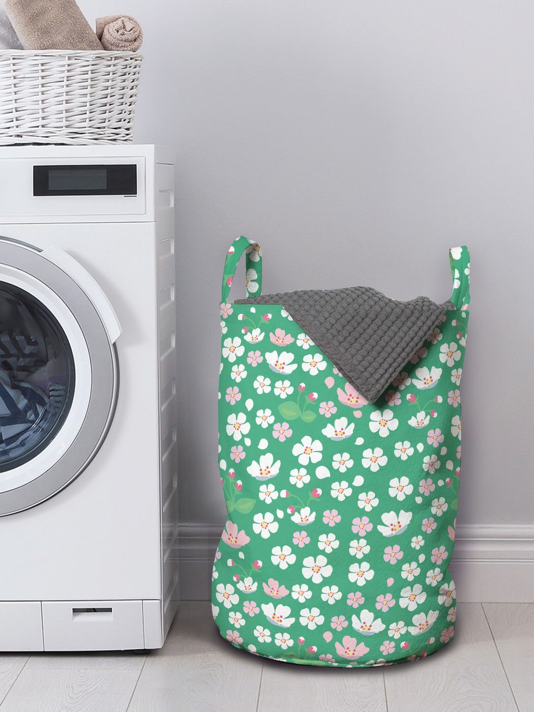 Abakuhaus Wäschesäckchen Wäschekorb mit Griffen Kirschblüte Kordelzugverschluss für Absteigend Waschsalons