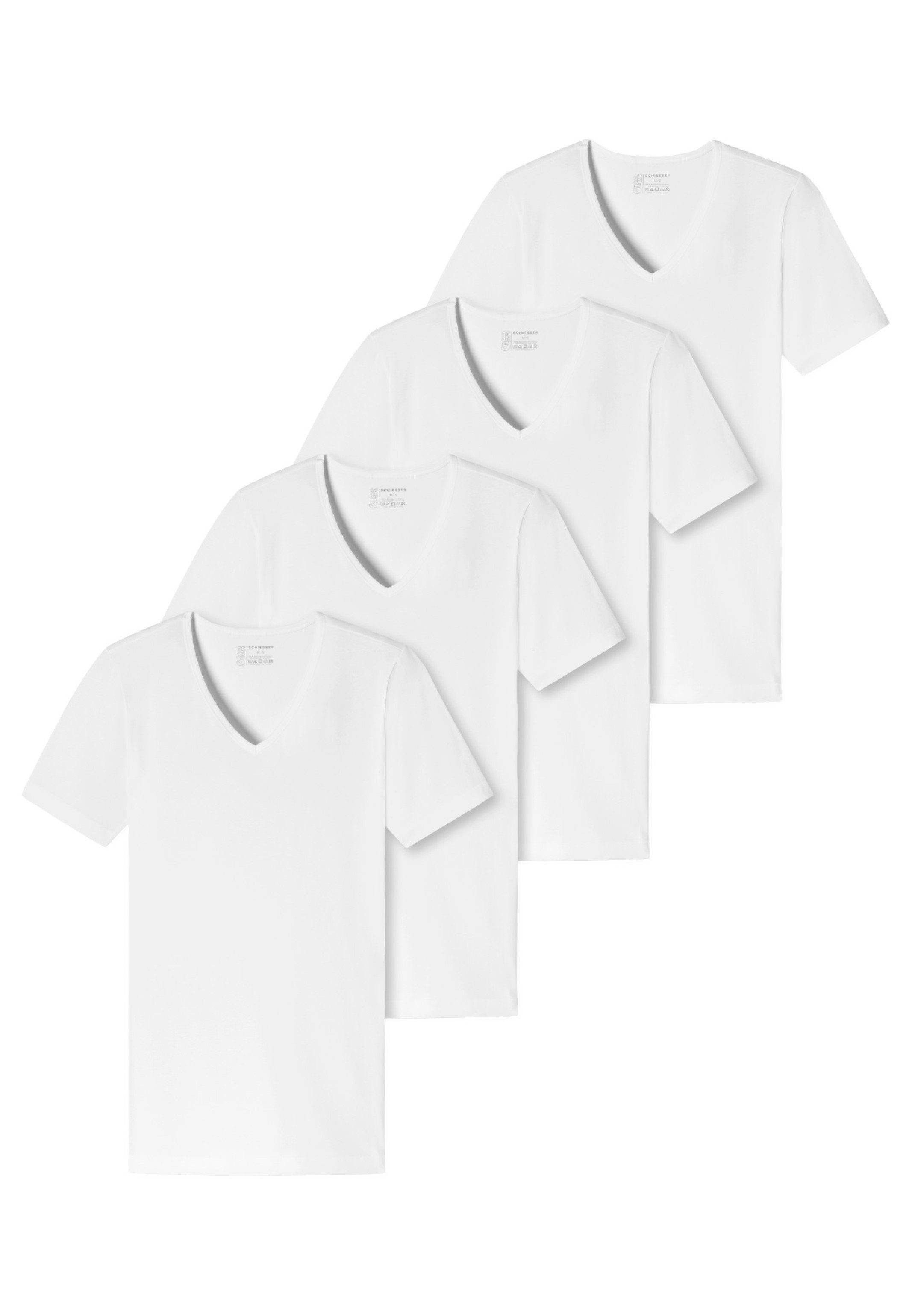 Schiesser Unterhemd 4er-Pack - 95/5 - Organic Cotton (Spar-Set, 4-St) Unterhemd / Shirt Kurzarm - Baumwolle - Tiefer V-Aussschnitt Weiß