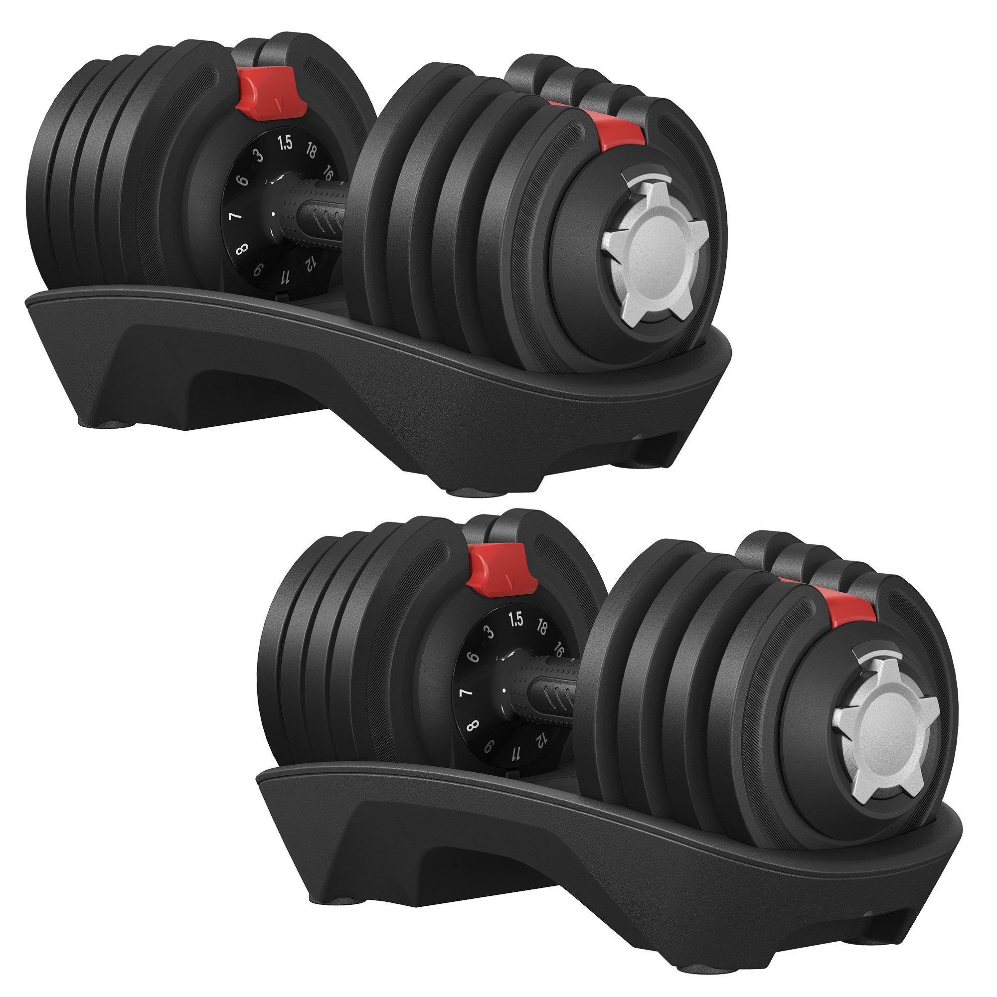 SONGMICS Hantel-Set Kurzhanteln 2er set, verstellbar, 12-in-1, 3 kg bis 24 kg, mit Ständer, verstellbar, 11-in-1, 1,5 kg bis 12,5 kg, mit Ständer