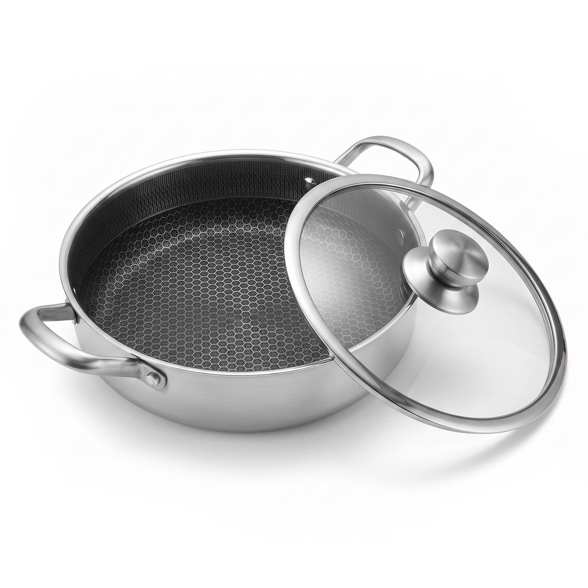4BIG.fun Kochtopf Kochtopf 3,5 L Ø 28 cm Edelstahl Induktion Antihaft-Wabenstruktur, Edelstahl