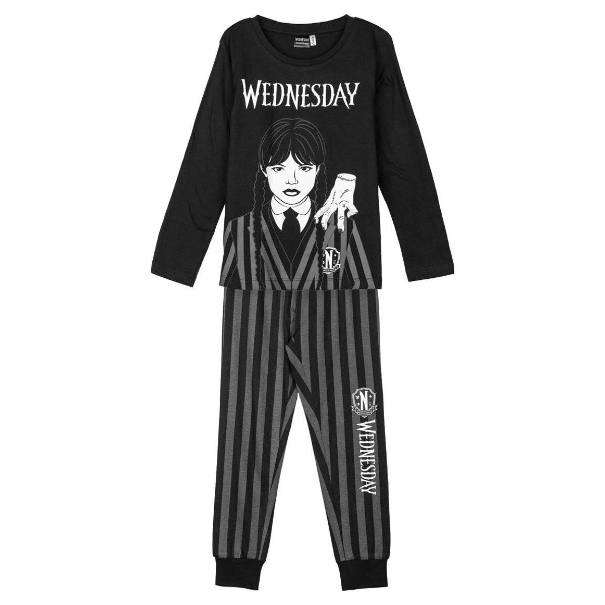 Cerda Pyjama Wednesday Kinder lang, Baumwoll Schlafanzug, Single Jersey Nachtwäsche