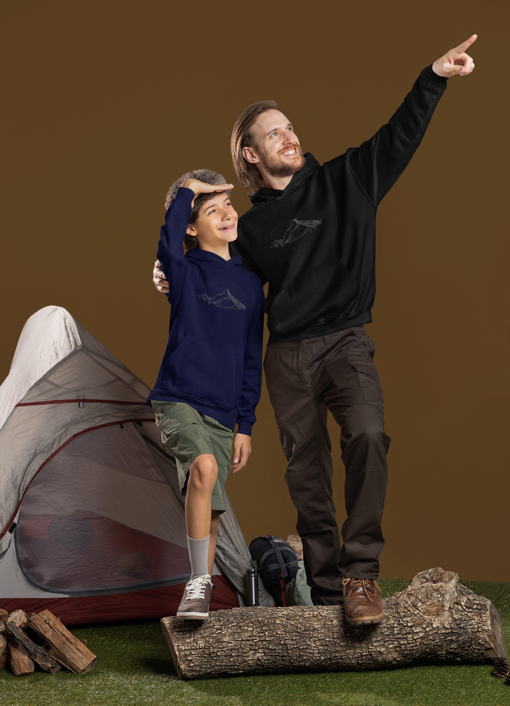 Baddery Kapuzenpullover Hoodie: "Berghimmel" - Kletter Kleidung Wandern Bergsteigen, hochwertiger Siebdruck