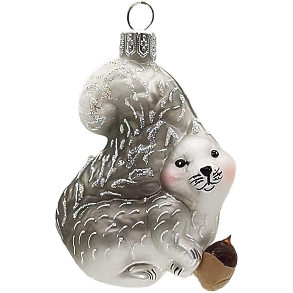 Schatzhauser Christbaumschmuck Eichkatz, weiß grau 7,5cm Glas (1-tlg), formgeblasen, handbemalt