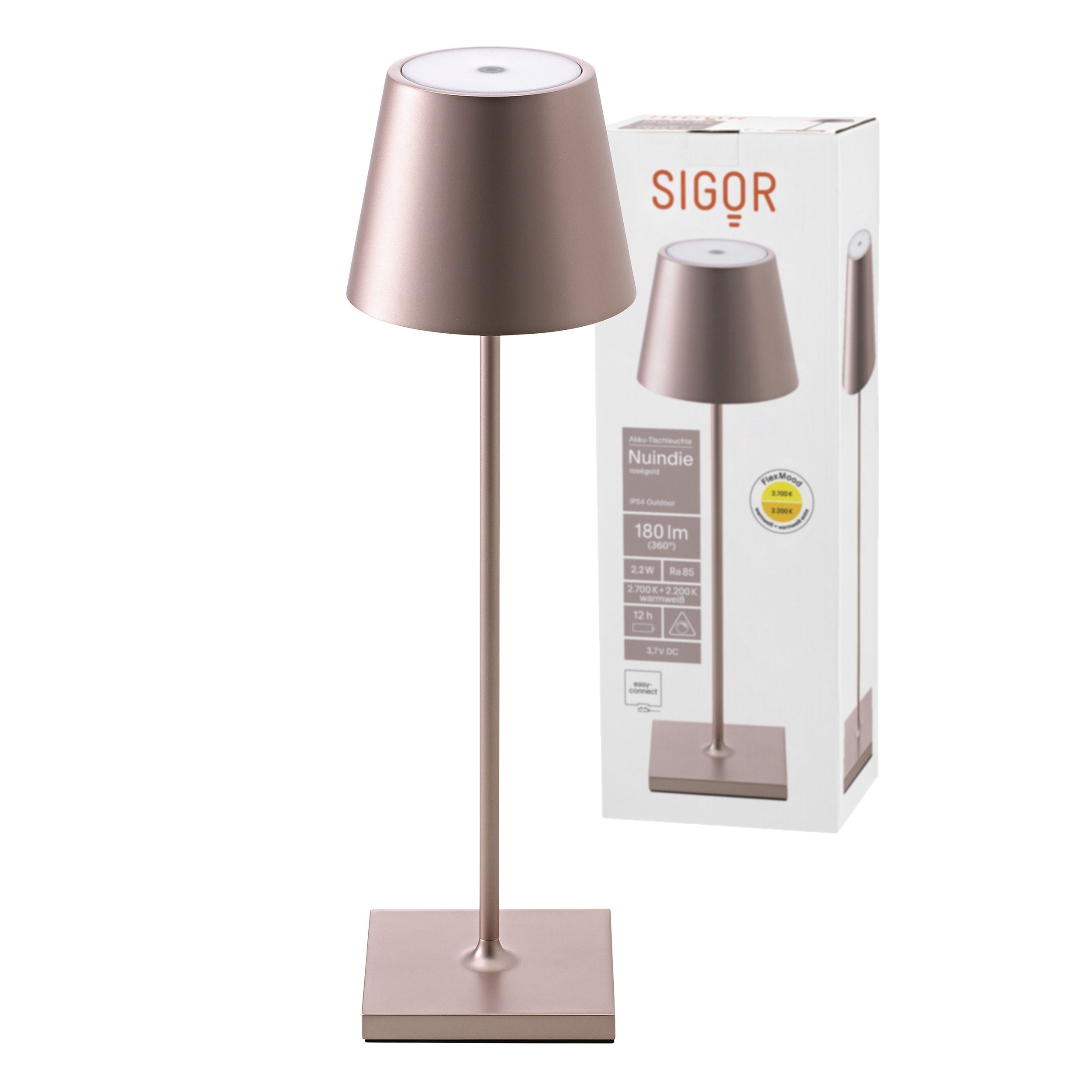SIGOR LED Tischleuchte Tischleuchte NUINDIE Rosegold, Dimmbar, 1 LED Platine, 2700 Kelvin