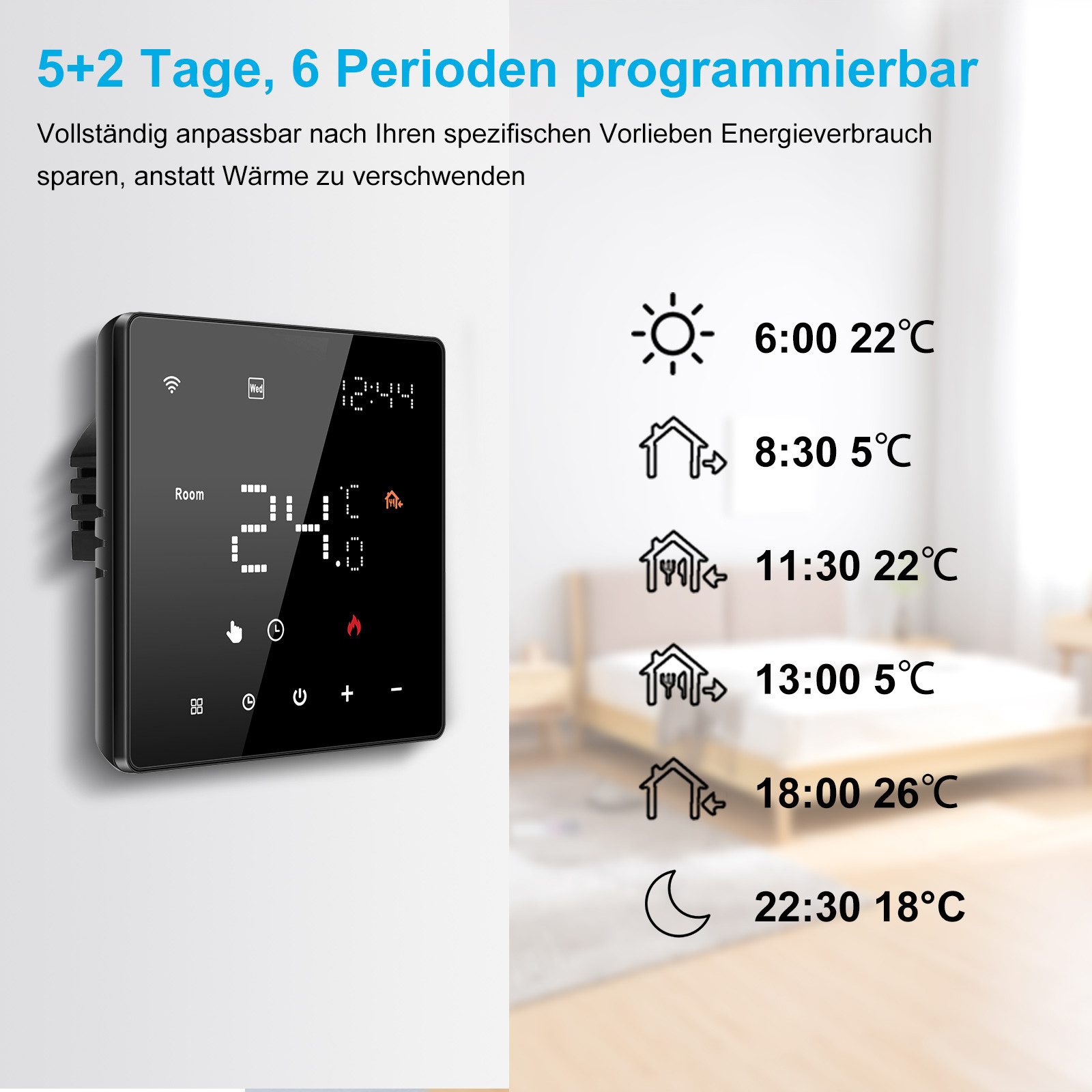 CONENTOOL Smart Thermostat, max. 250 V, Electronic, (1-pc., 16 A, Weekly Programmable, Touchscreen), WiFi Room Thermostat
