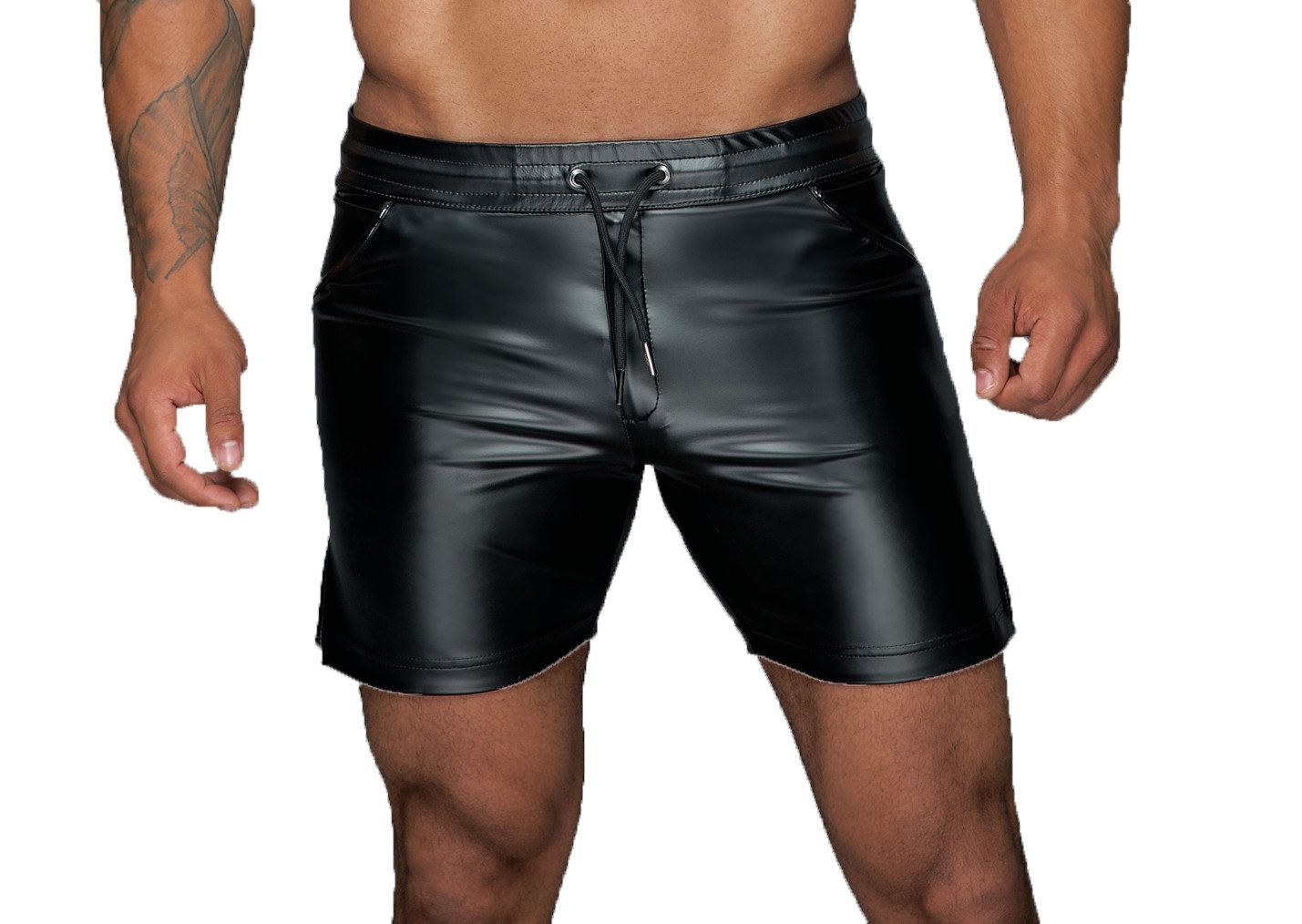 Shorts Herren Powerwetlook Shorts in schwarz kurze Männer Hose mit elastische