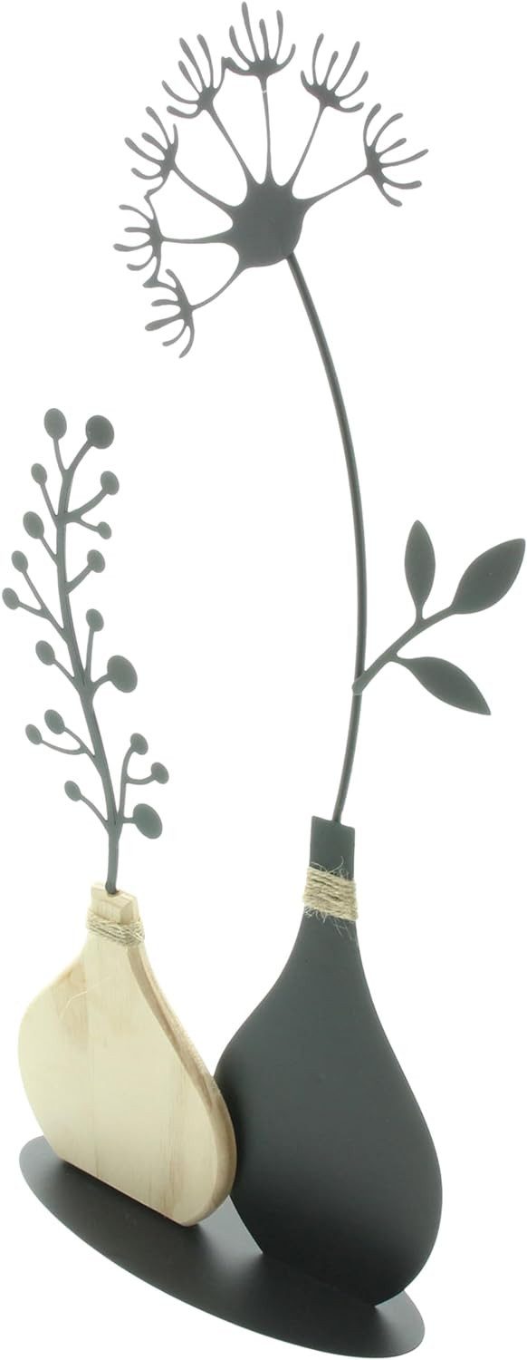 Dekoleidenschaft Dekoobjekt "Vasen" aus Metall, schwarz & Holz, 49 cm hoch, günstig online kaufen