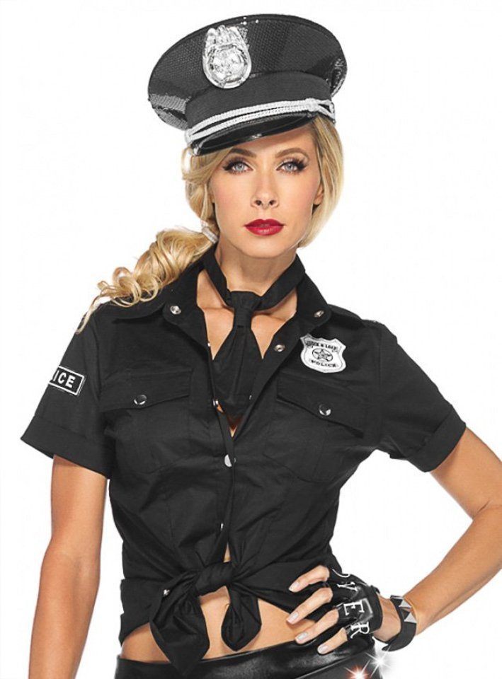Leg Avenue Polizei-Kostüm Polizei Hemd Dame, Körperbetonendes Stretchhemd im betörenden Uniform-Look