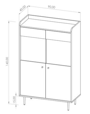 Furnix Standvitrine VASINIE Highboard mit teilverglasten Türen in Brandy-Castello-Holz B90 x H140 x T40 cm, Loft-Design